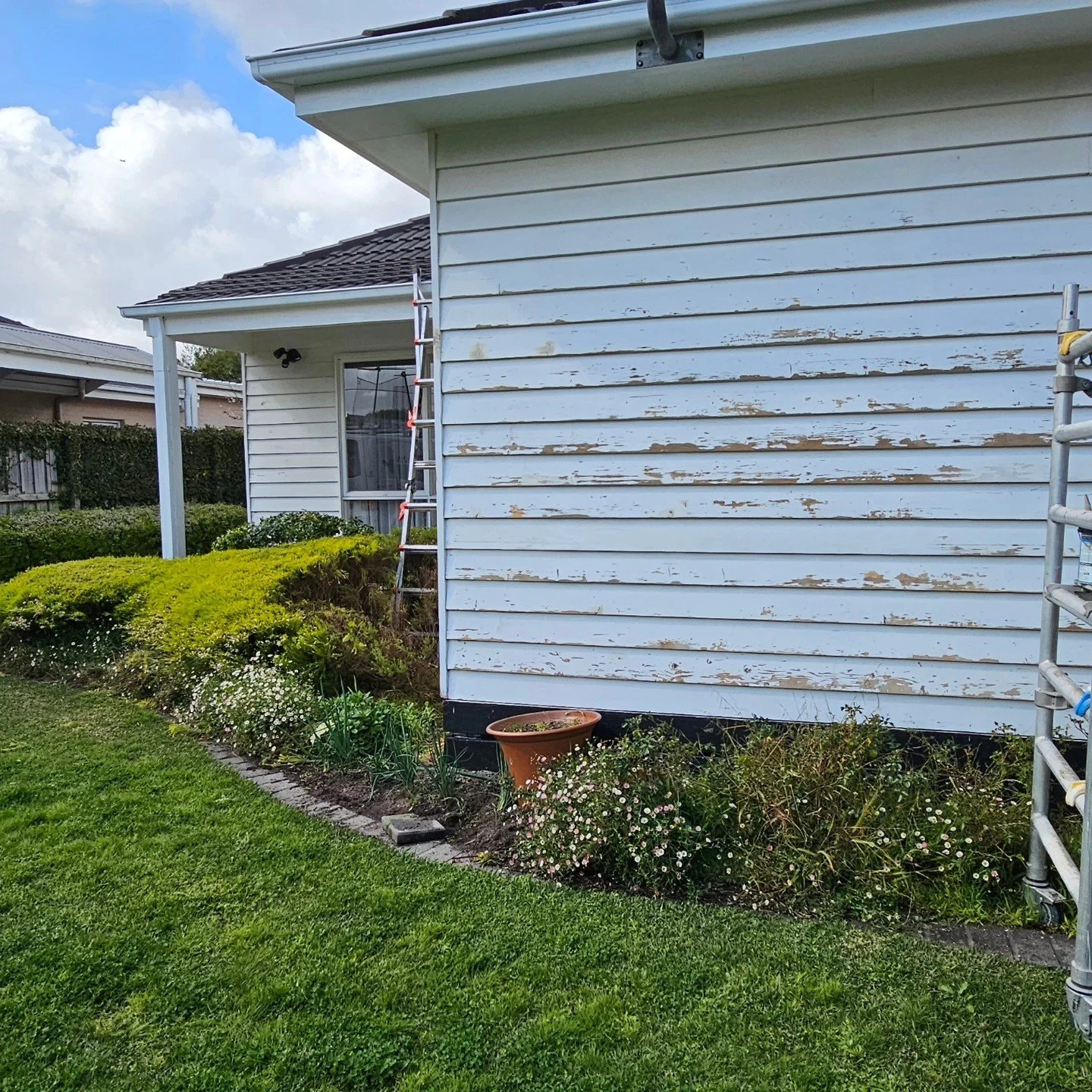 Weatherboard house exterior before painting in Mentone.