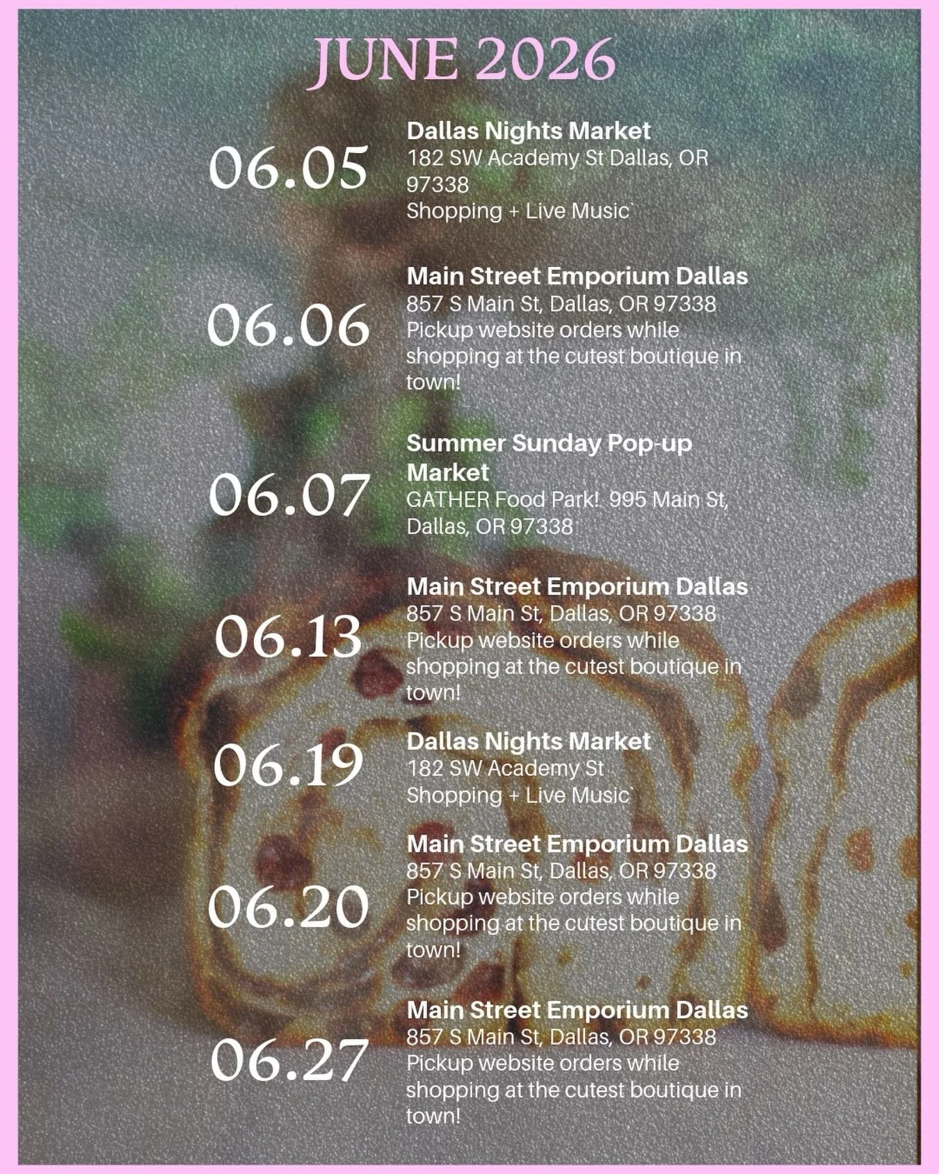 🌿JUNE🤍

Dallas, we&rsquo;ve got SO many options for you next month to enjoy our sourdough treats!

@mainstreetemporiumofdallas starting June 2nd&bull; Tuesday thru Saturday we&rsquo;ll have our products available for purchase [stay turned for our o