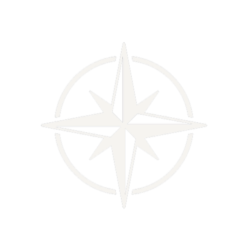 A black background with a white compass rose symbol at the center.