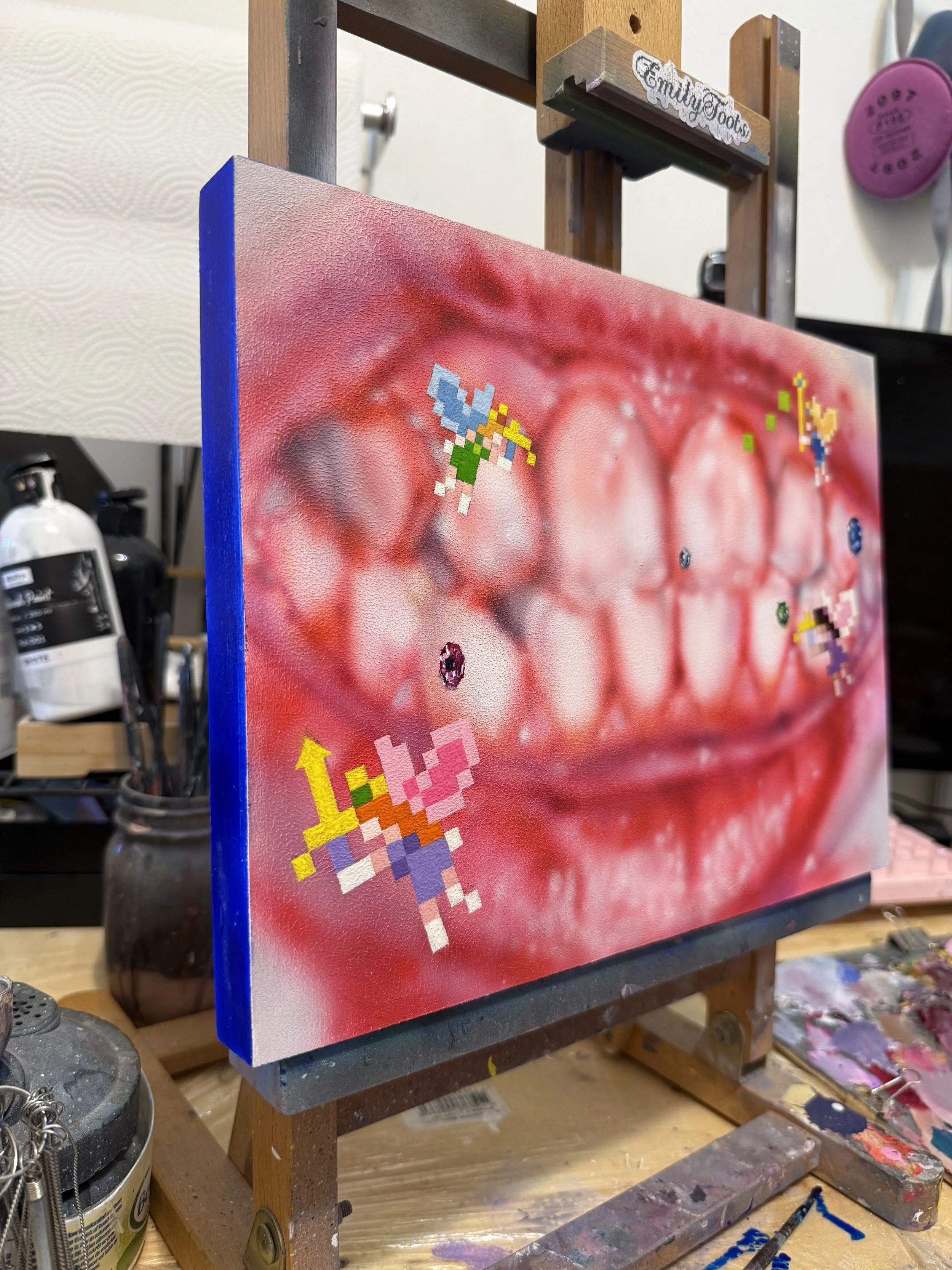 "hard times" 8x10" airbrushed acrylic on cradled wood, 2026