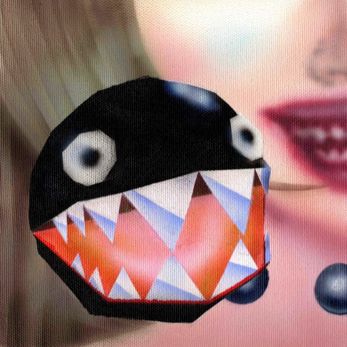 "i eat little men", 12x12", airbrushed acrylic on canvas