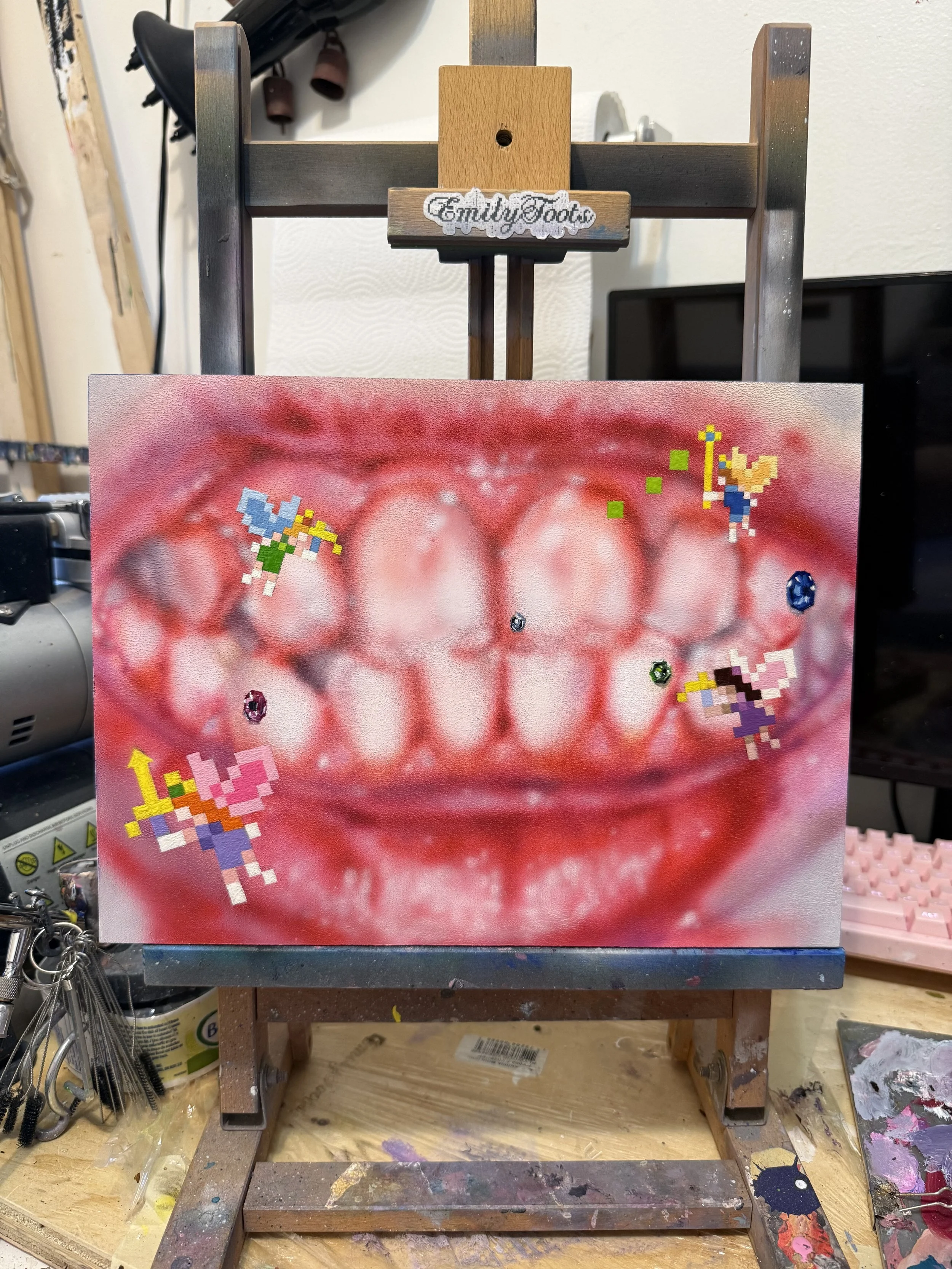 "hard times" 8x10" airbrushed acrylic on cradled wood, 2026
