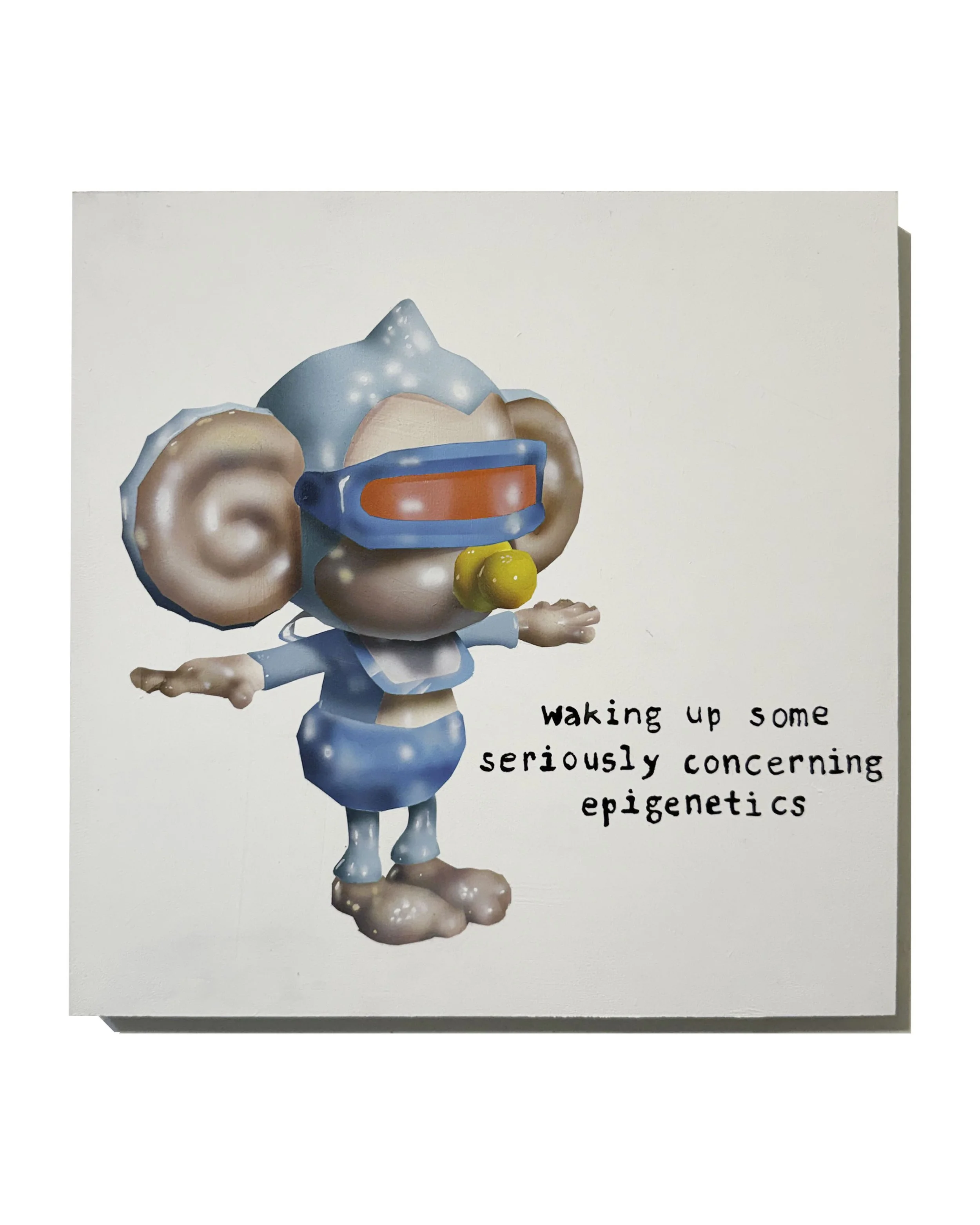 "let's wake it up", 12×12” airbrushed acrylic on cradled wood, 2026