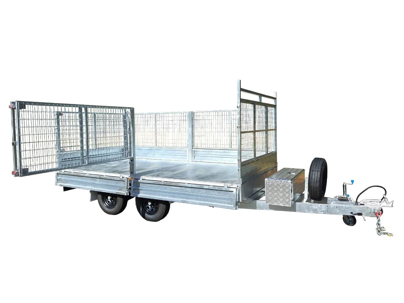 12x7 hydraulic flat top trailer tipping to the side