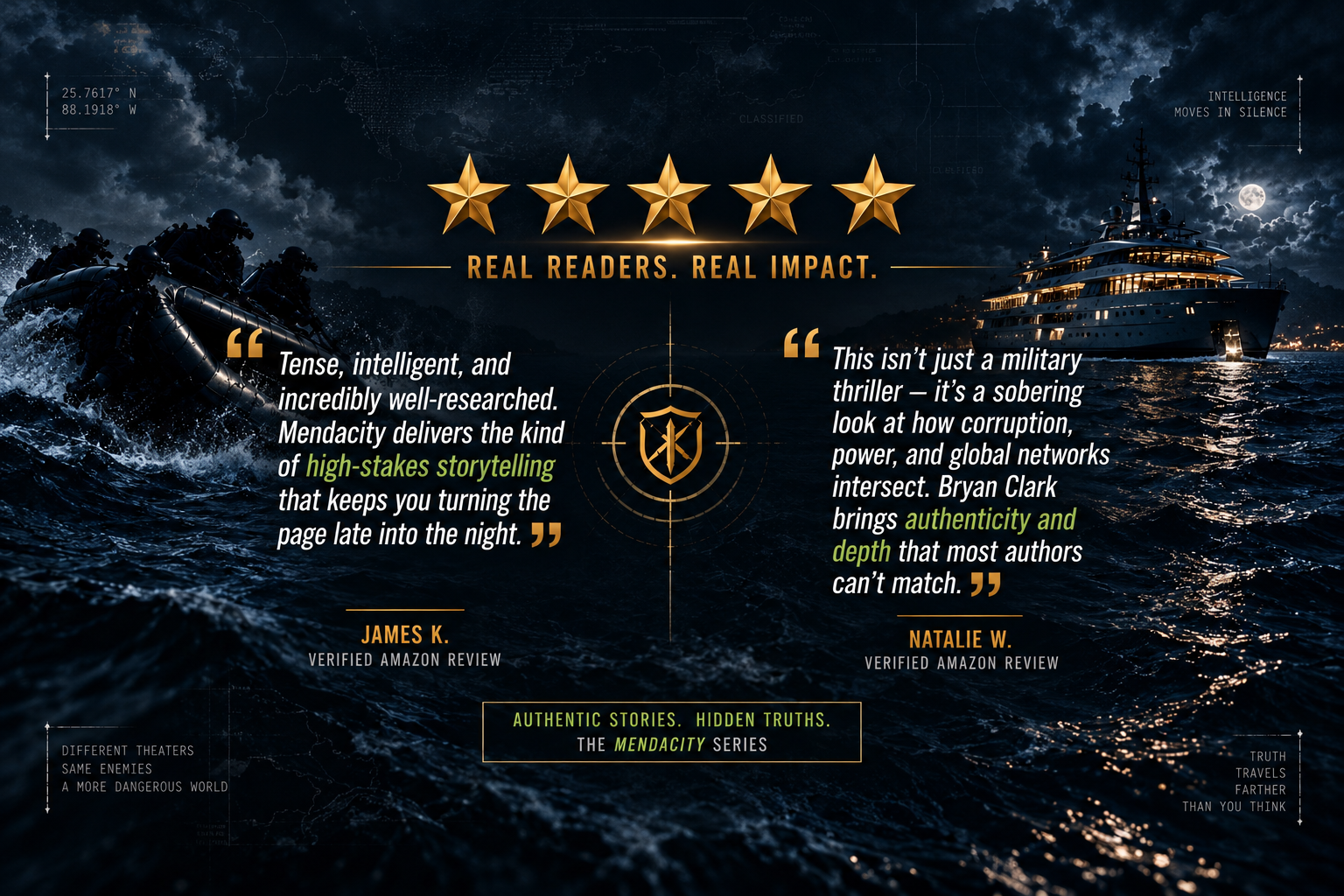 This isn’t just a military thriller, it’s a sobering look at how corruption, power, and global networks intersect. Bryan Clark brings authenticity and depth that most authors can’t match.— Natalie W.