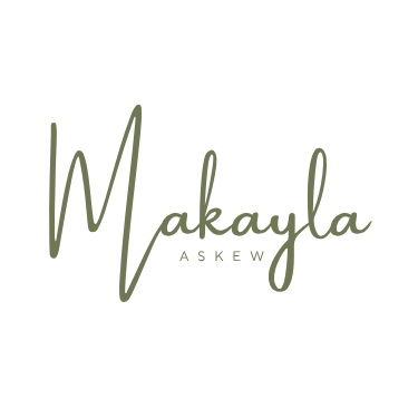 A logo with the name 'Makayla Askew' in cursive, light green text on a black background.