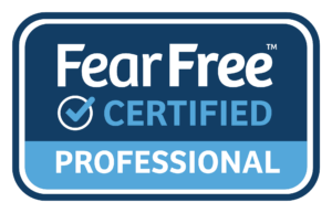 Fear Free Certified Professional logo in blue and white.