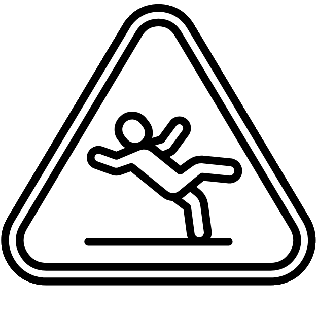 Warning sign with a person falling, indicating a risk of falling or slipping.