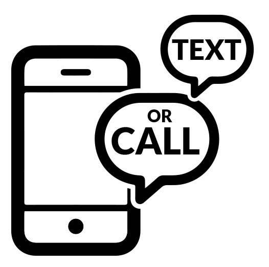 Speech bubbles with text 'TEXT' and 'OR CALL' coming from a smartphone.