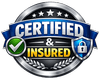 Certified and insured badge with checkmark and lock icons