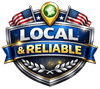 A badge with a blue and gold design, reading 'Local & Reliable'.
