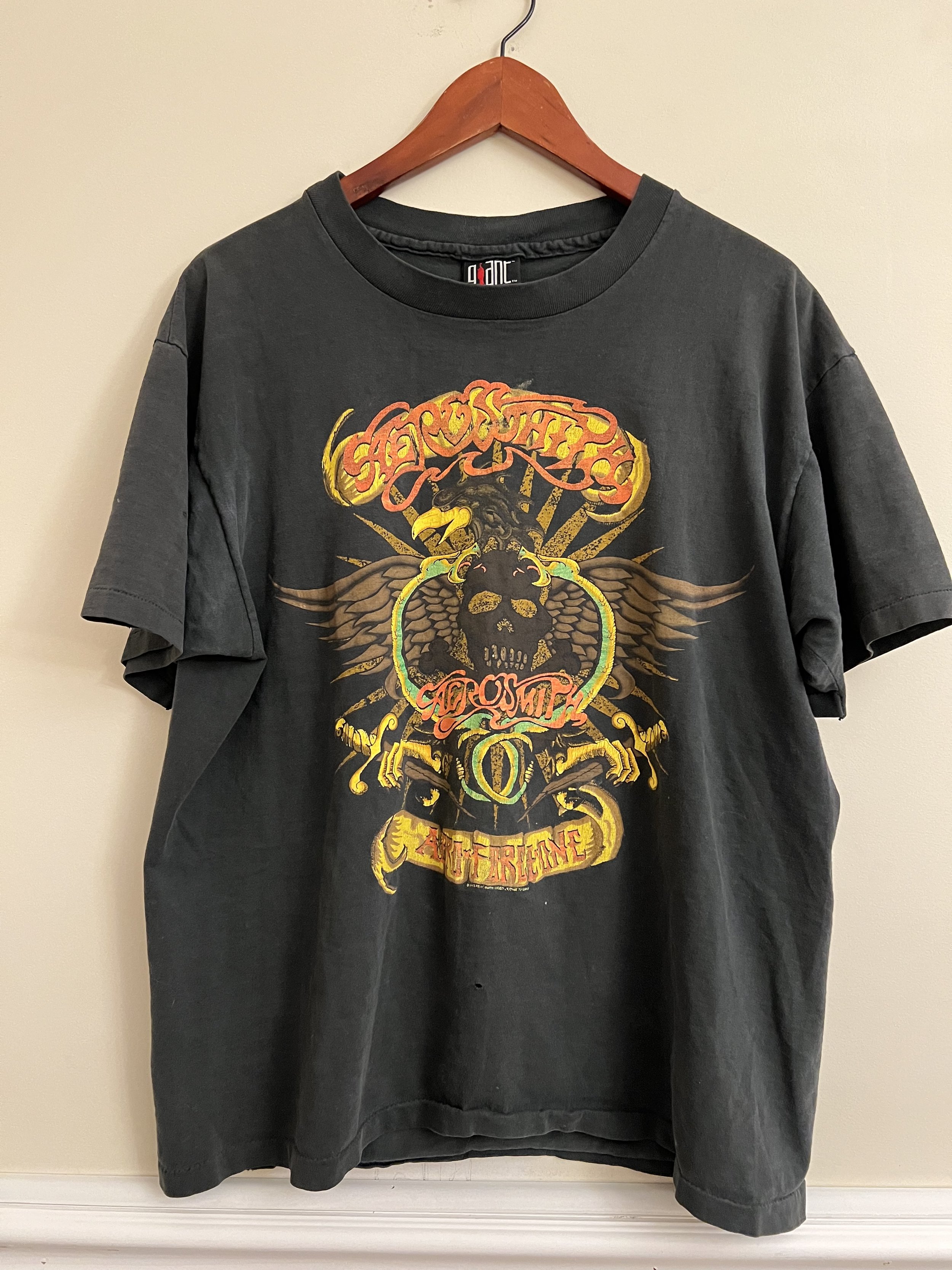 Vintage 90s Aerosmith Nine Lives Tour Tee 1997 Double Sided Graphic Band T-Shirt Black Anvil Fade Rock