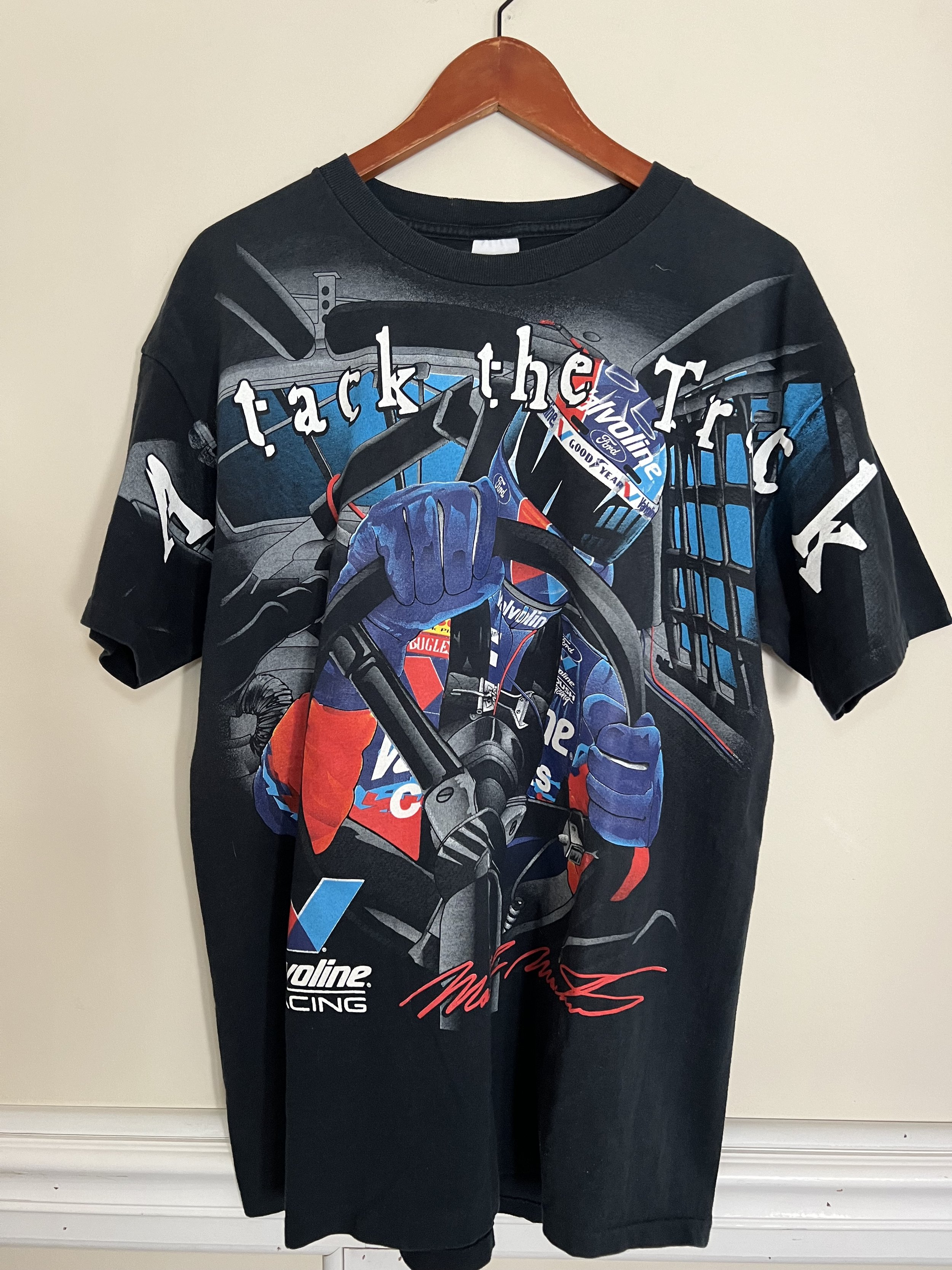 Vintage 1998 Mark Martin Valvoline NASCAR Racing Tee AOP