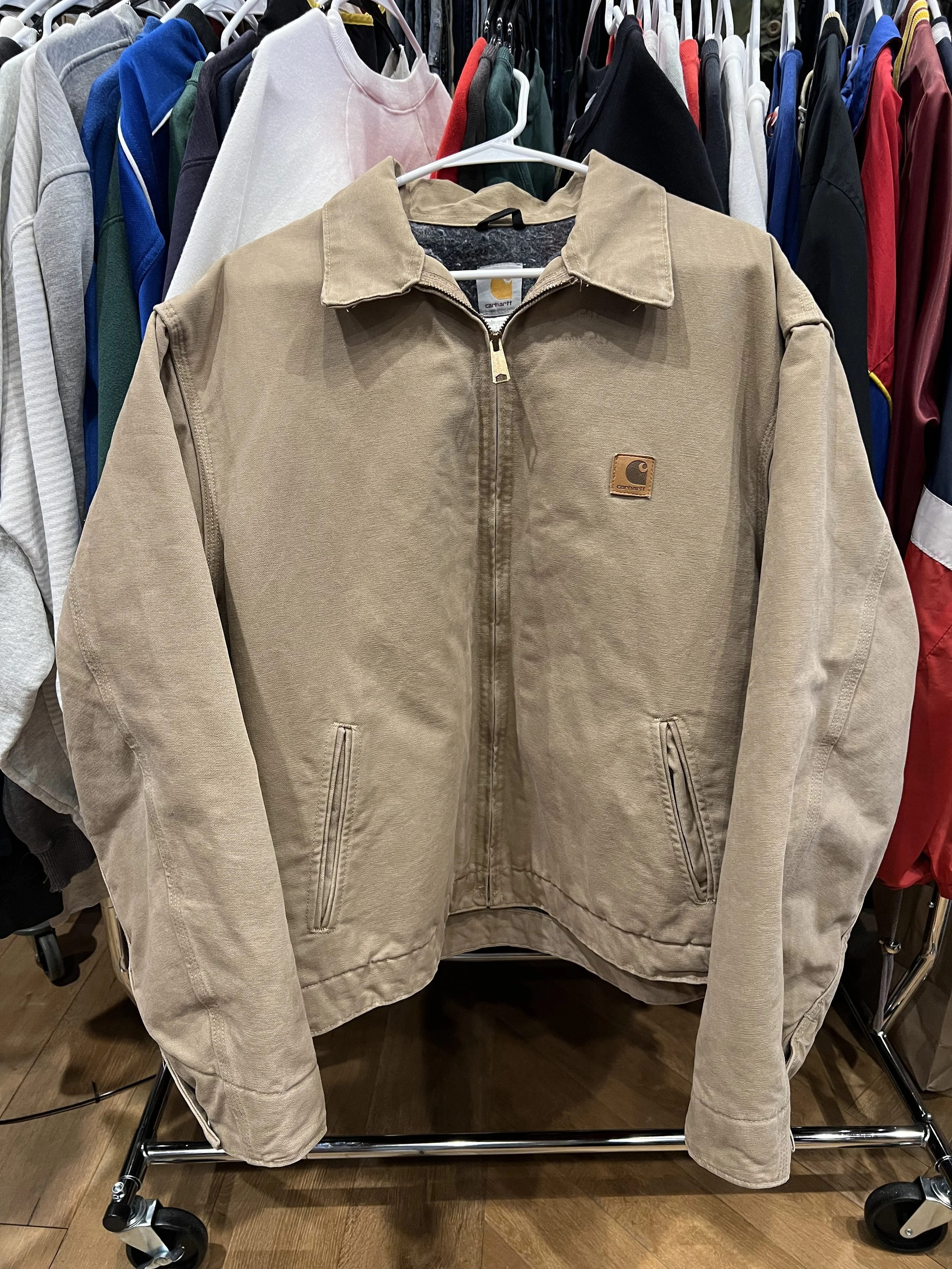 Vintage Carhartt Detroit Jacket Mens Tan Blanket Lined Workwear Canvas Coat USA