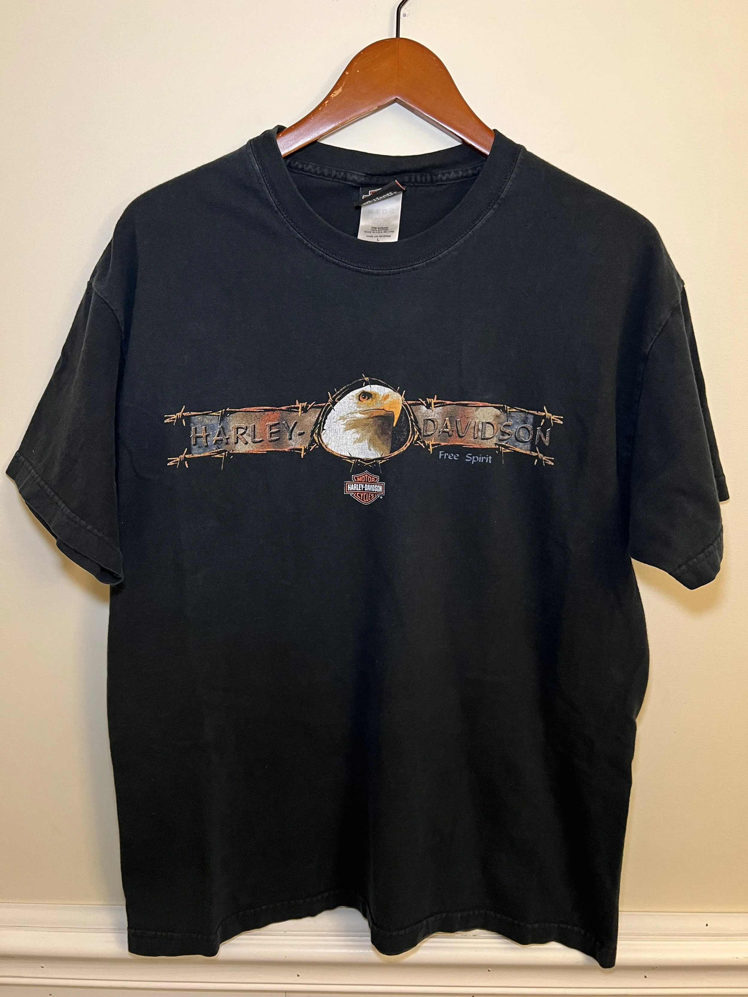 Vintage 2003 Harley Davidson T Shirt Wurtsboro NY Back Hit Eagle Biker Tee Black Fade USA