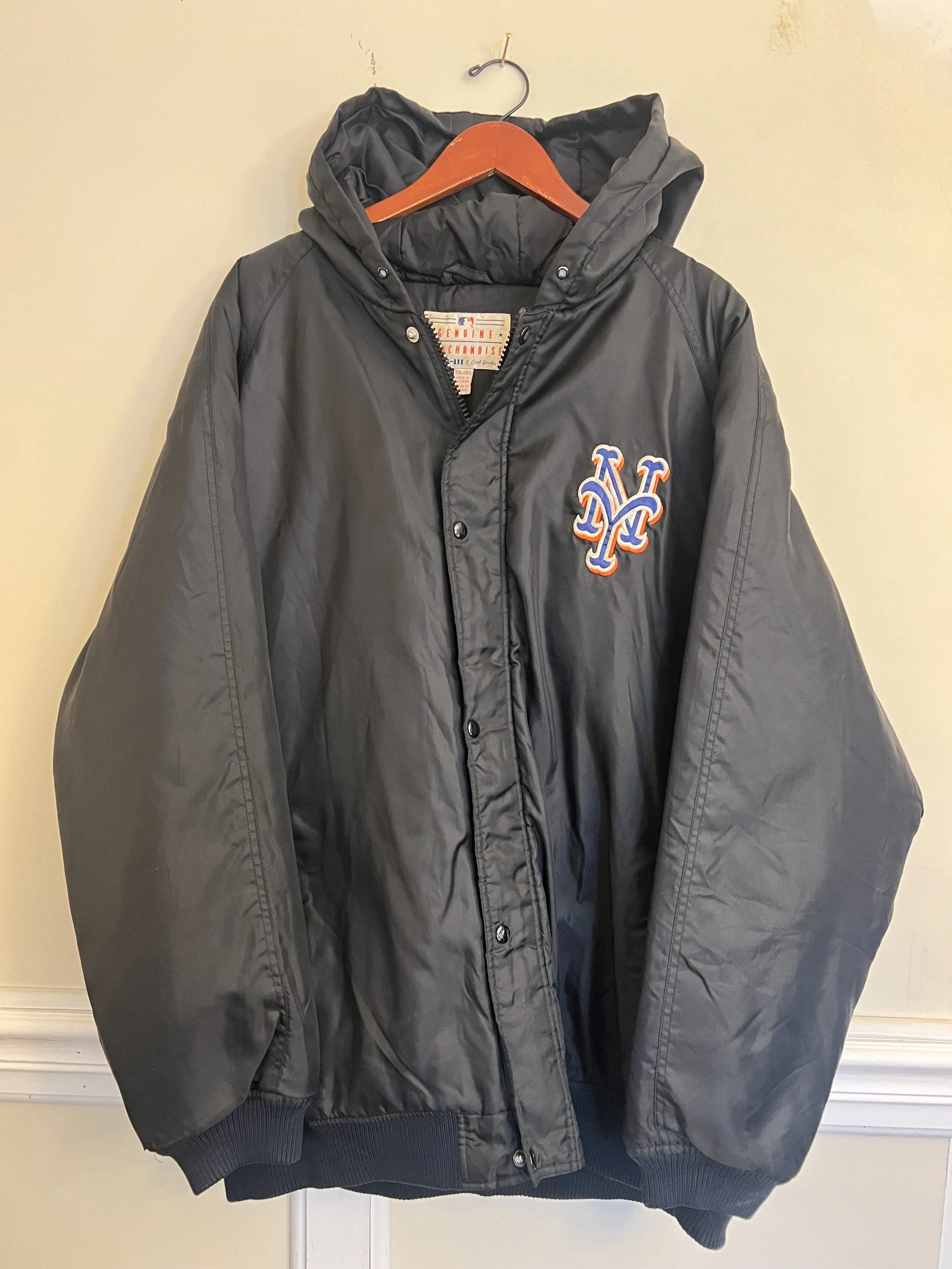Vintage 2000s New York Mets G-III Hooded Jacket XXL MLB Spellout Puffer Coat