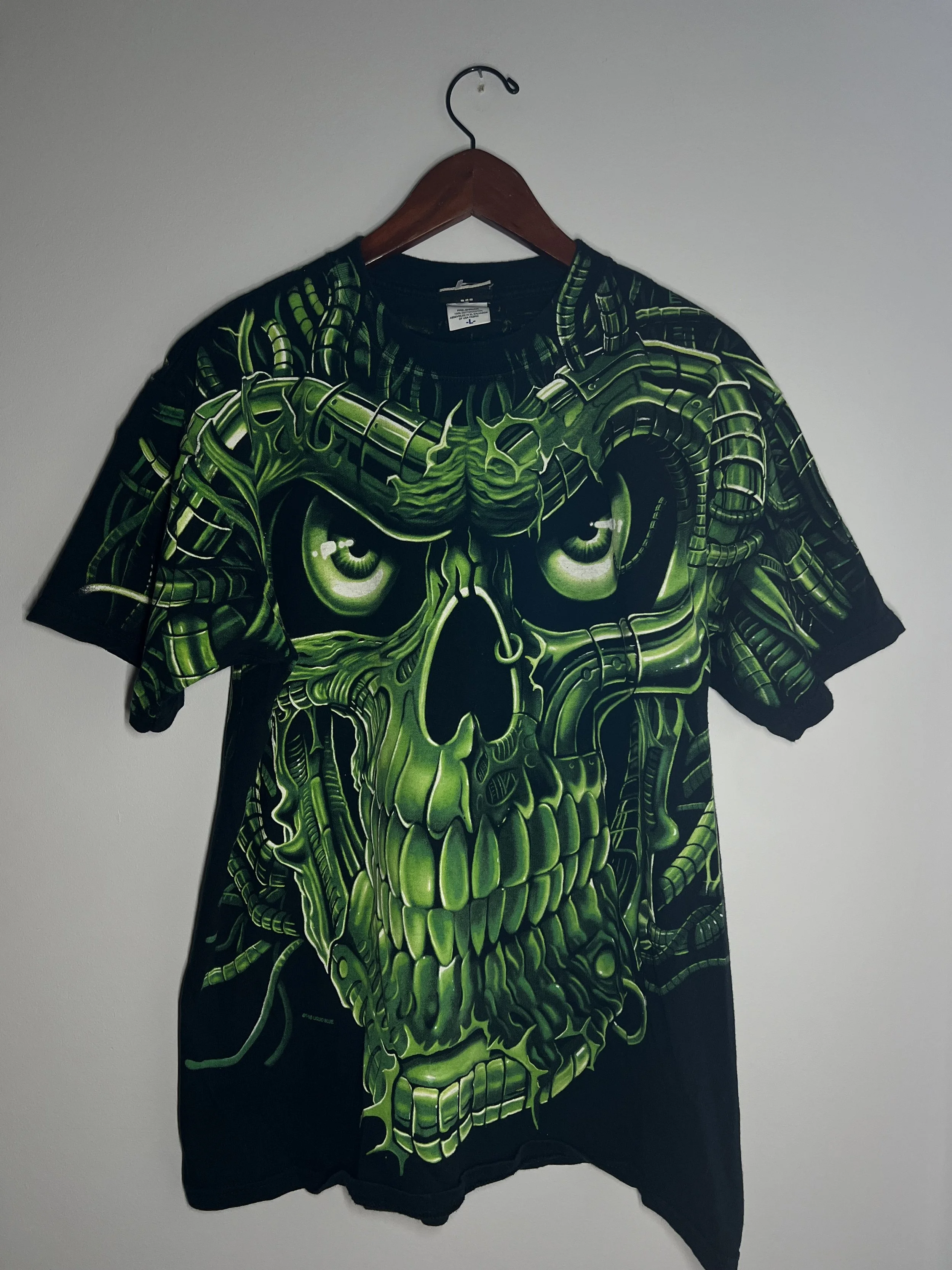 Vintage 1998 Liquid Blue Skull T-Shirt Black Graphic Tee USA Made