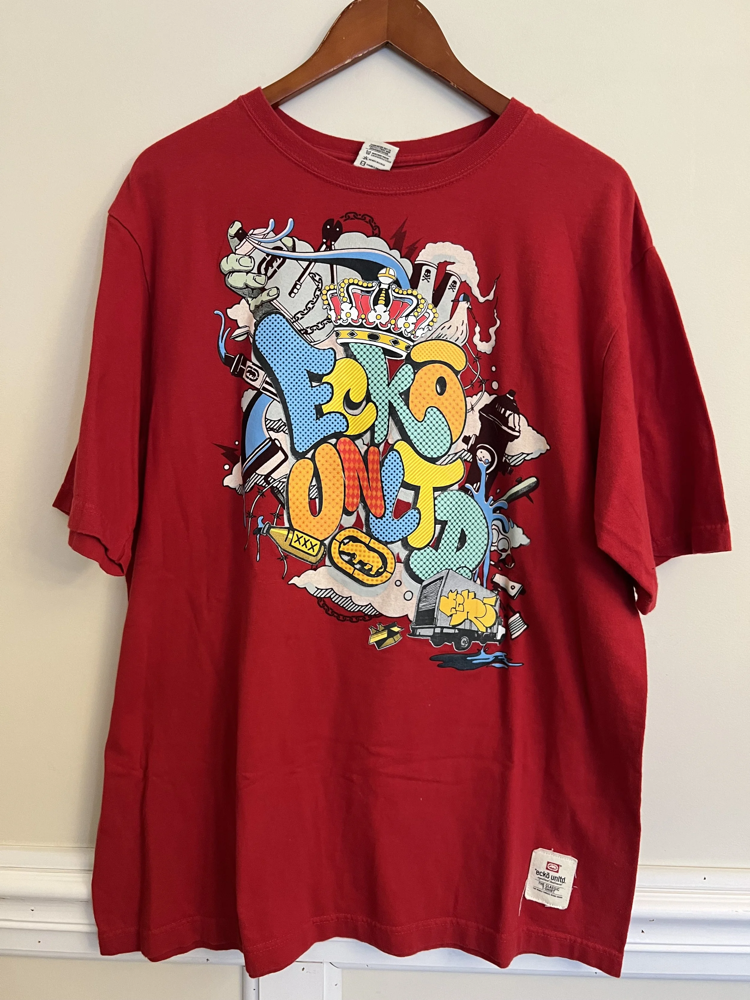 Y2K Ecko Unltd Graphic T-Shirt XL Red Streetwear Logo Tee