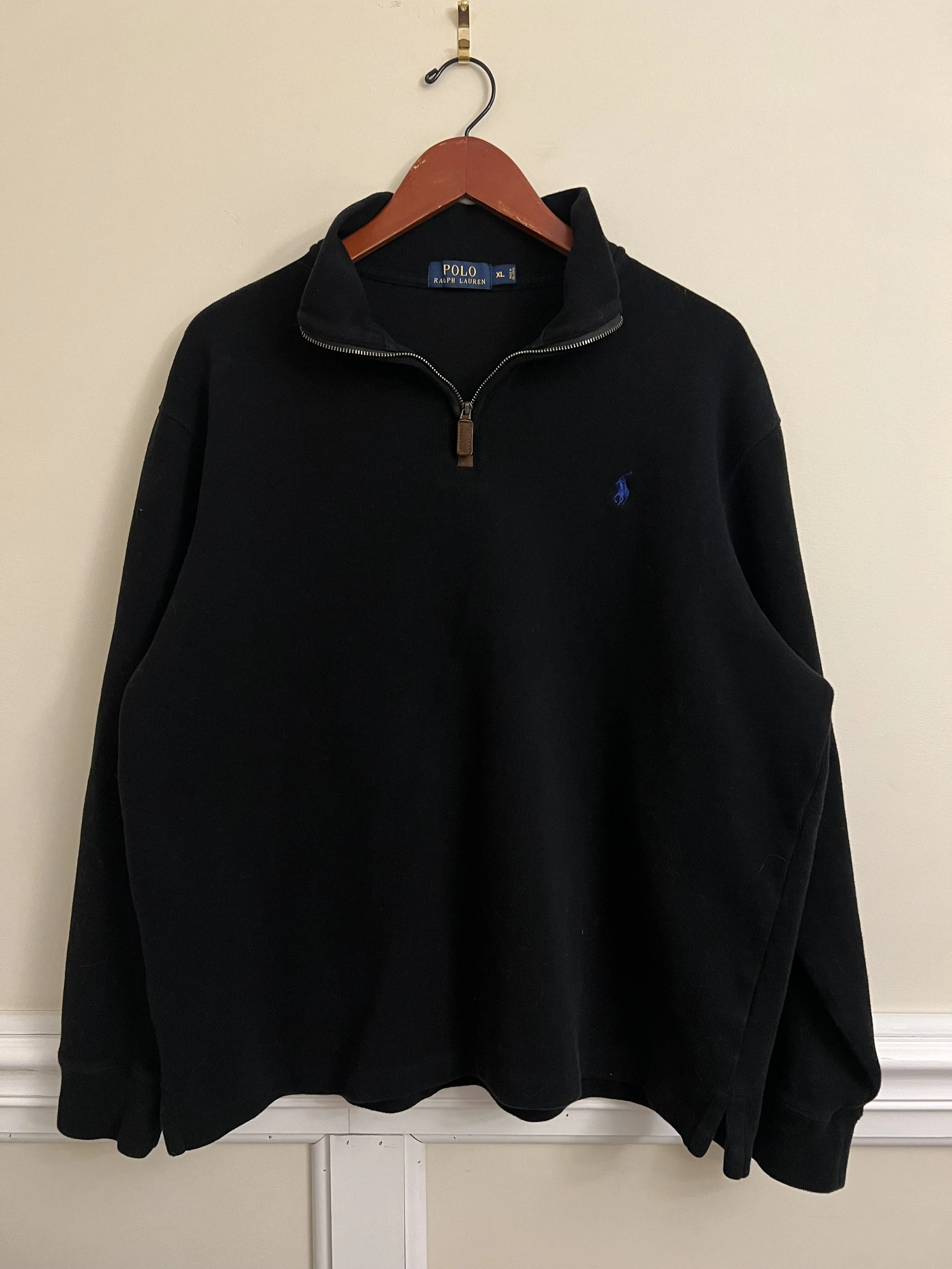 Polo Ralph Lauren Quarter Zip Pullover Black Blue Pony