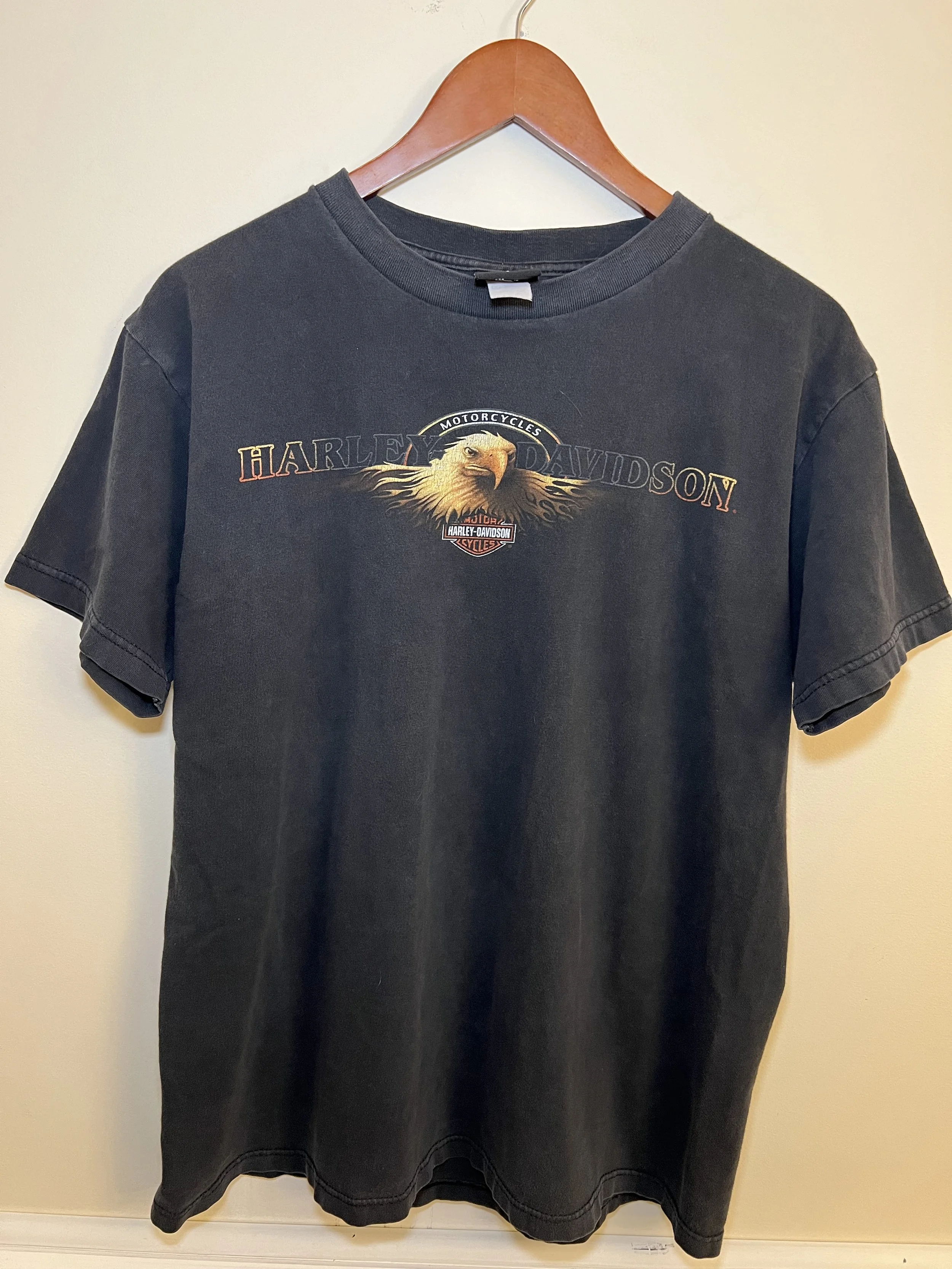 Vintage 2003 Harley Davidson Eagle T Shirt Grand Canyon AZ Back Hit Biker Tee Black Fade