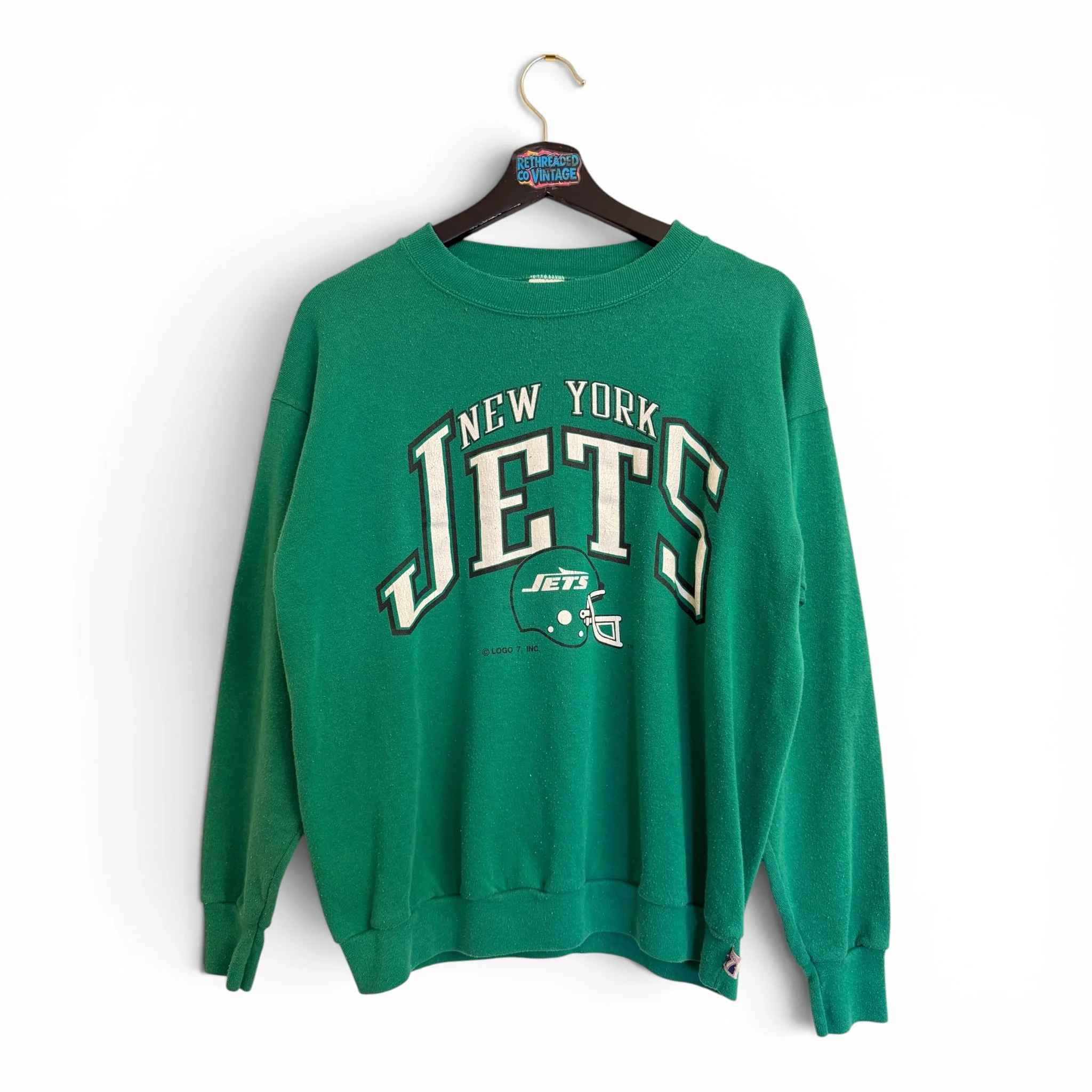 1980s 7 Logo New York Jets NFL Crew Neck