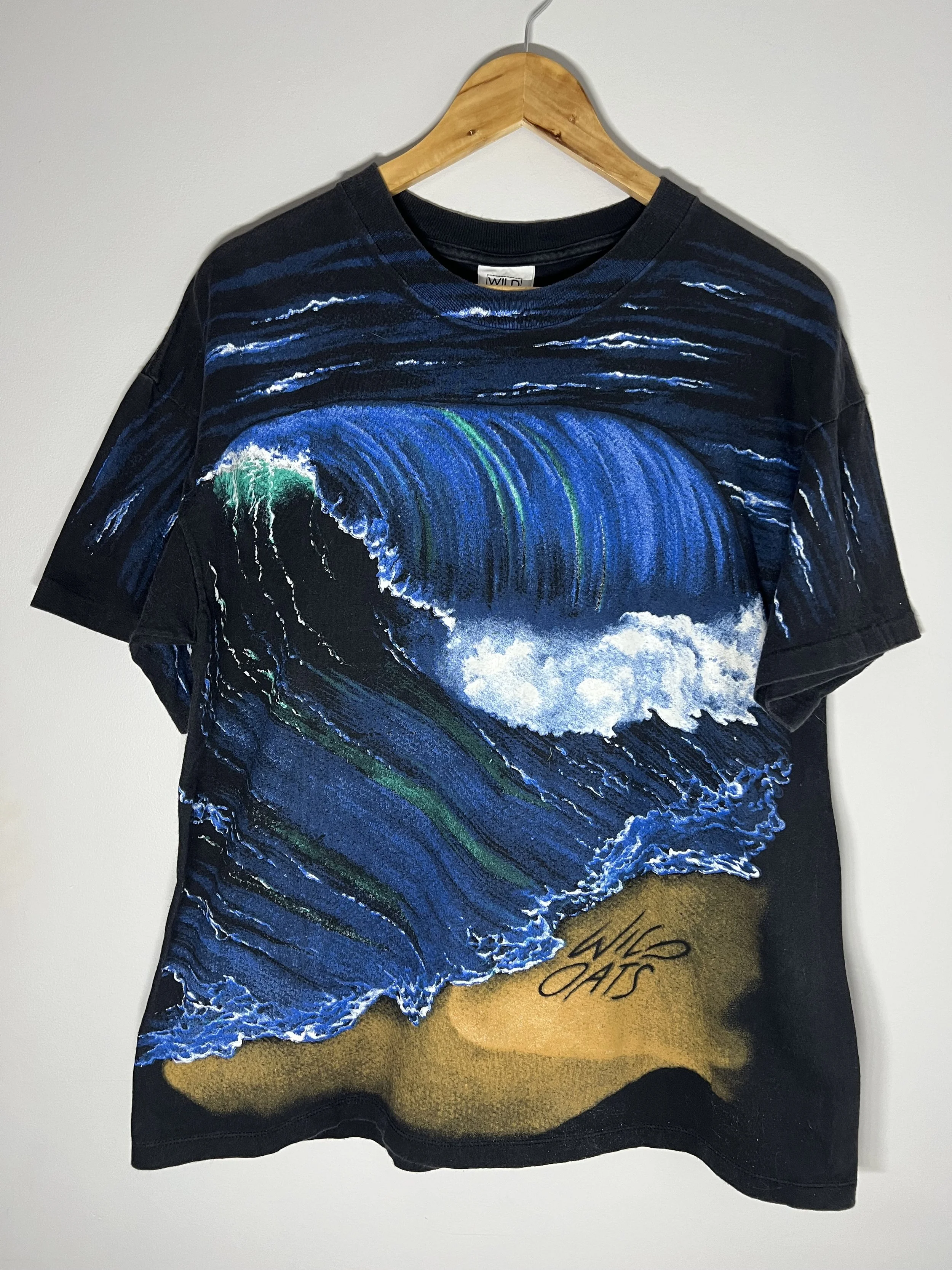 Vintage Wild Oats Wave All Over Print T Shirt USA Surf Ocean AOP Tee 90s