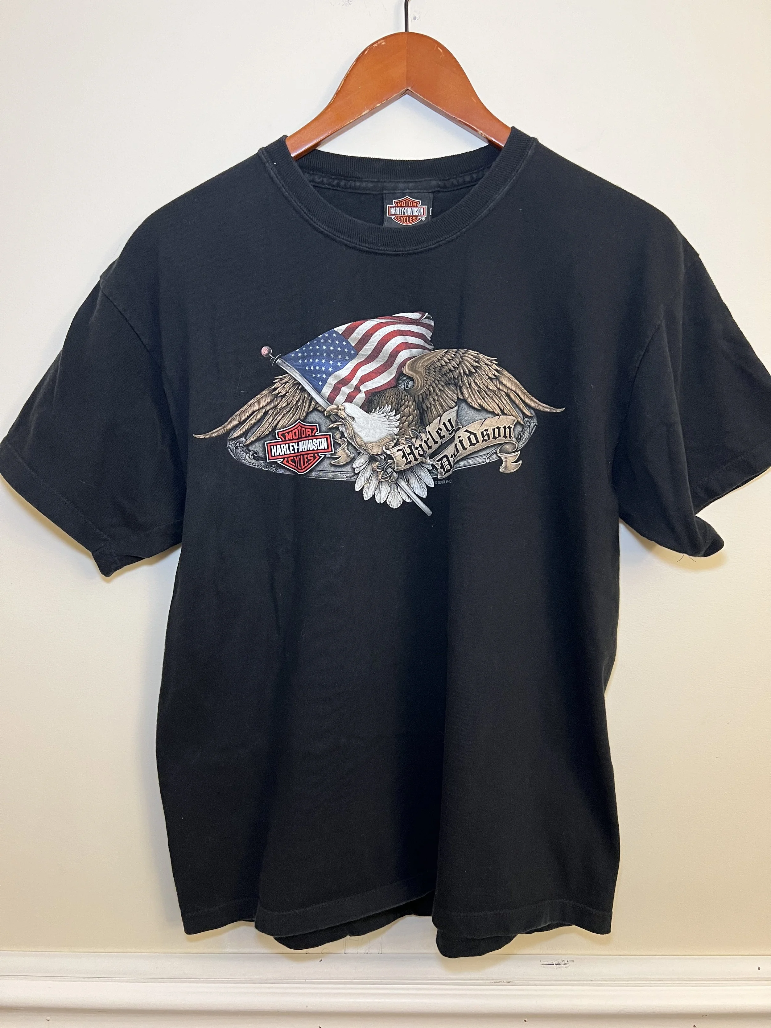 Vintage Harley Davidson T Shirt Charleston SC Back Hit Low Country Eagle Flag Biker Tee Black