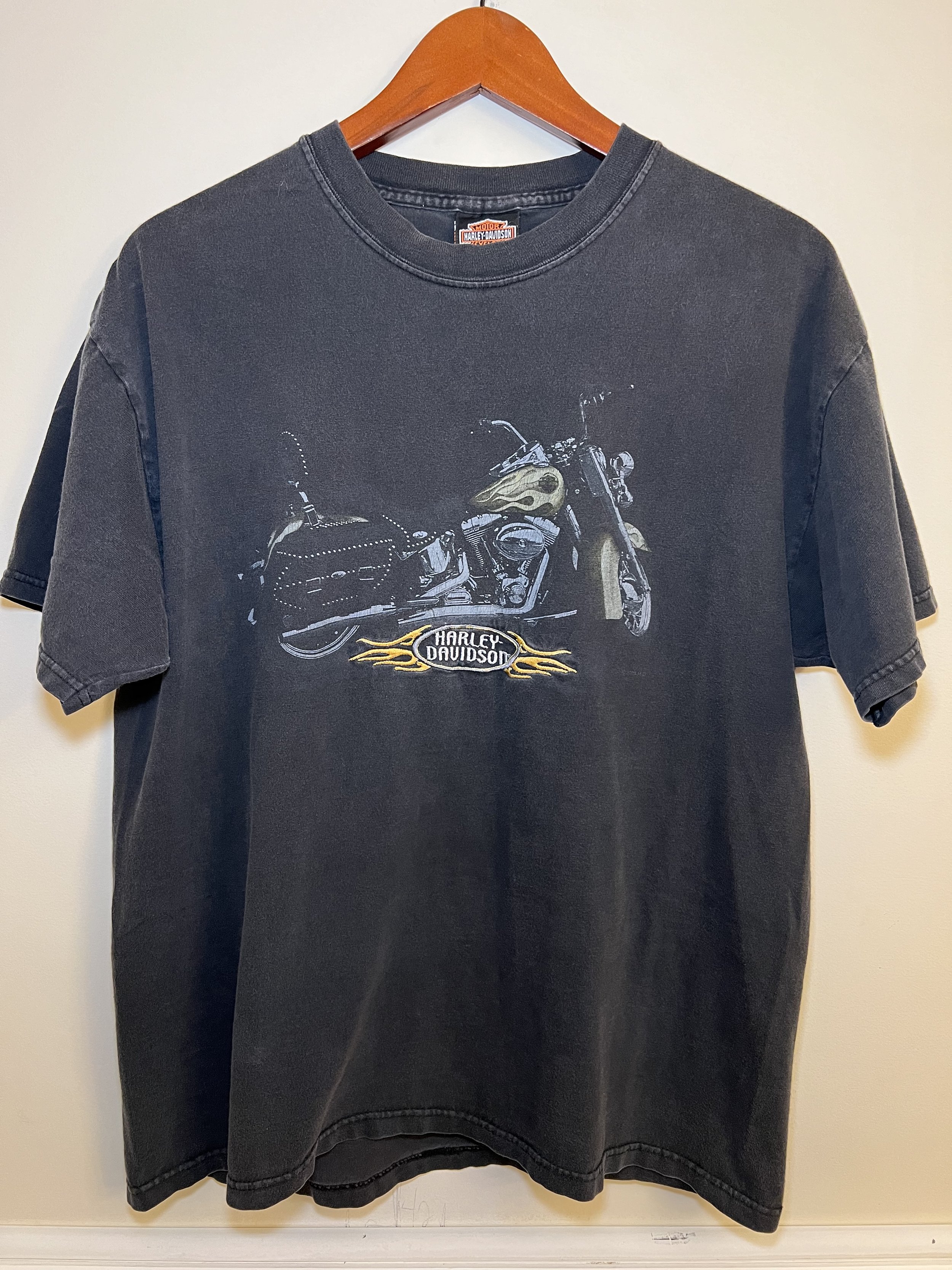 Vintage Harley Davidson Tee Faded Black Biker Shirt Greenville NC Double Sided USA