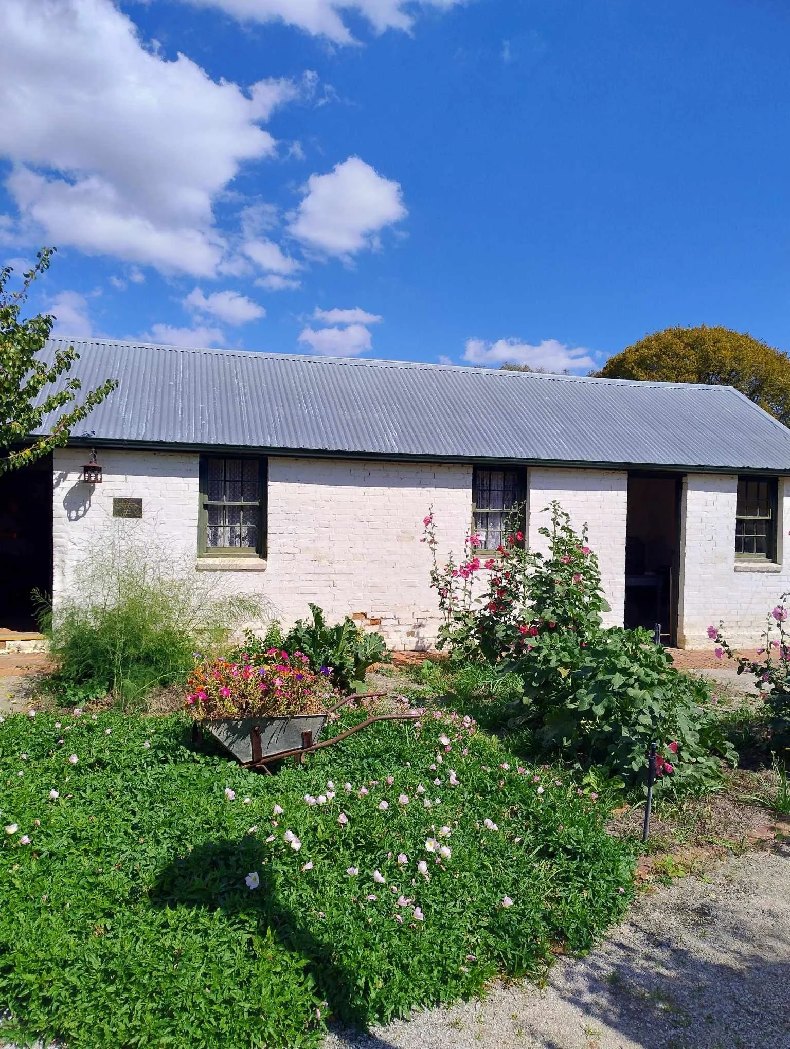 Old Government Cottage - a white brick building with a grey tin roof