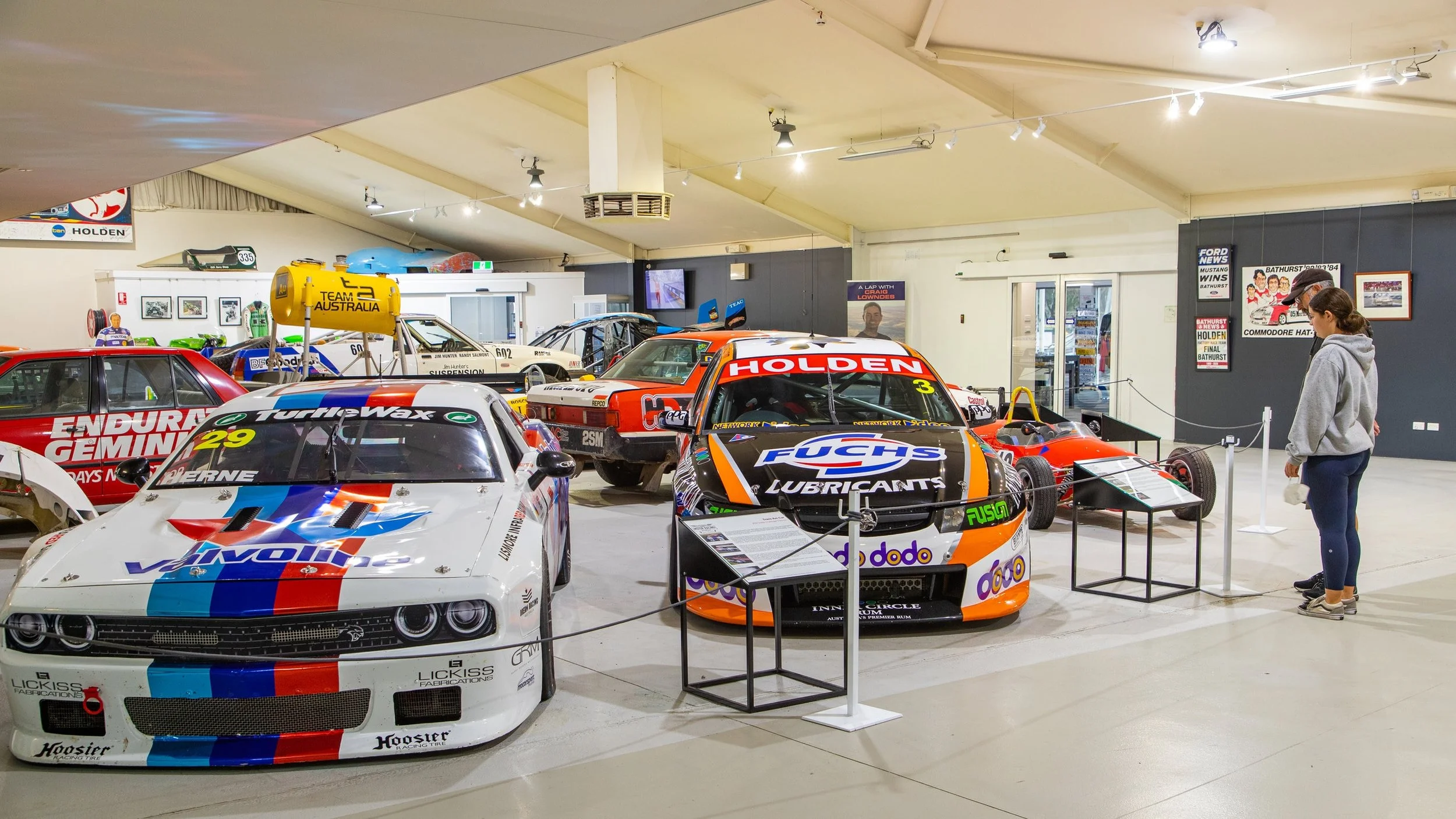 Race cars inside the National Motor Racing Museum