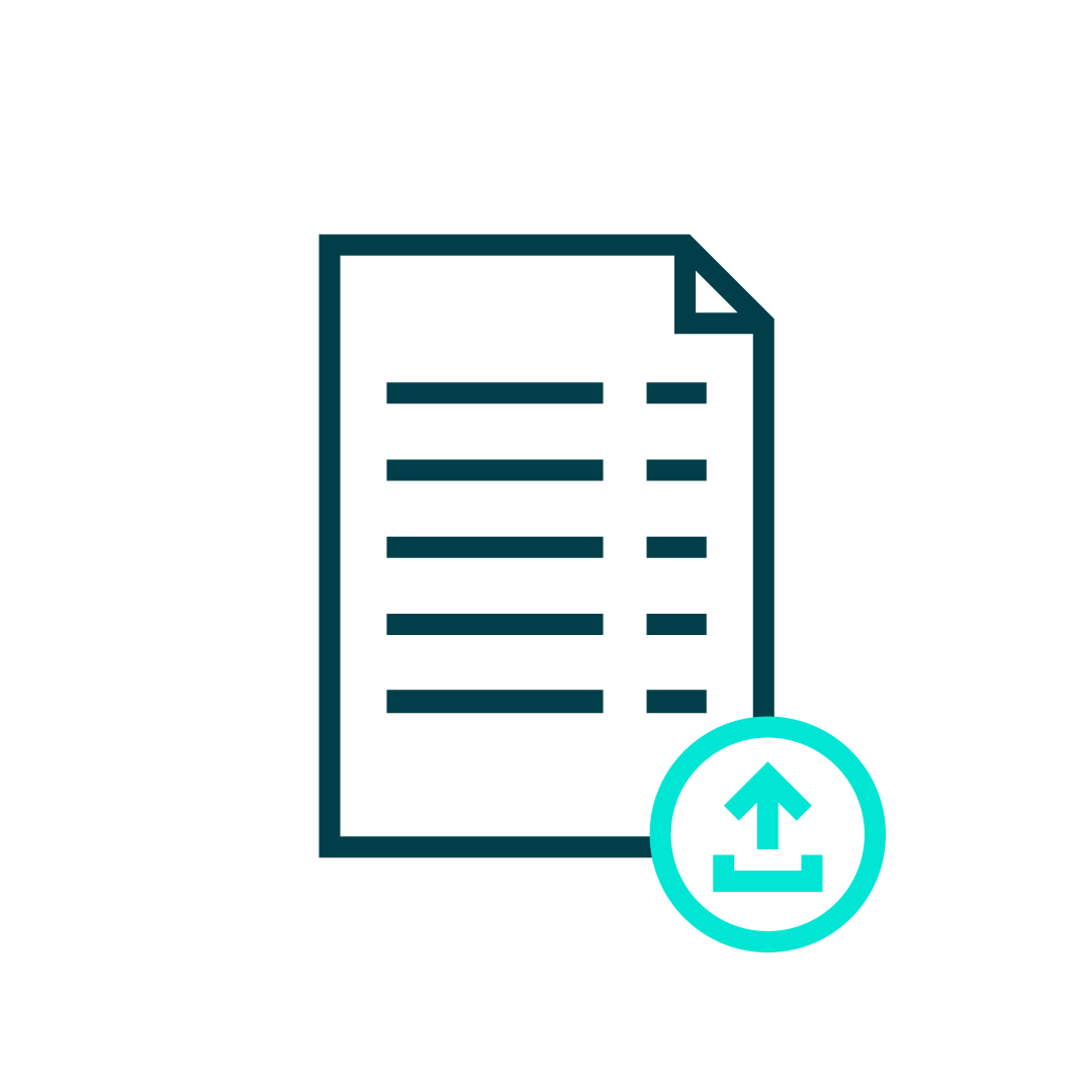 Icon of a quote with an upload arrow in a circle
