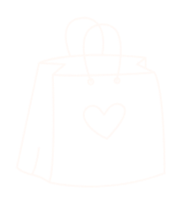 Line drawing of a shopping bag with a heart on it.