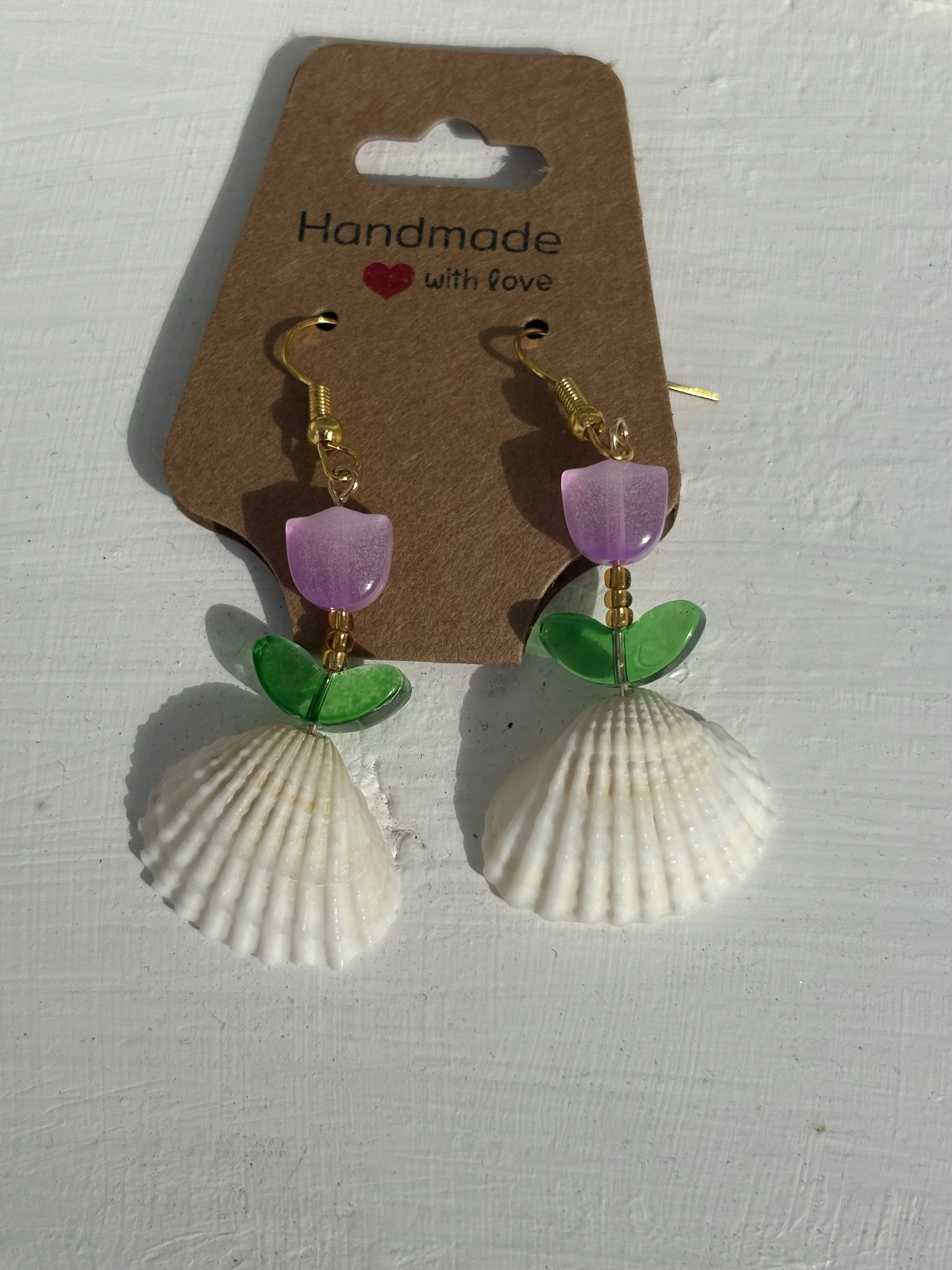 Purple Tulip Shell Earrings (Gold)