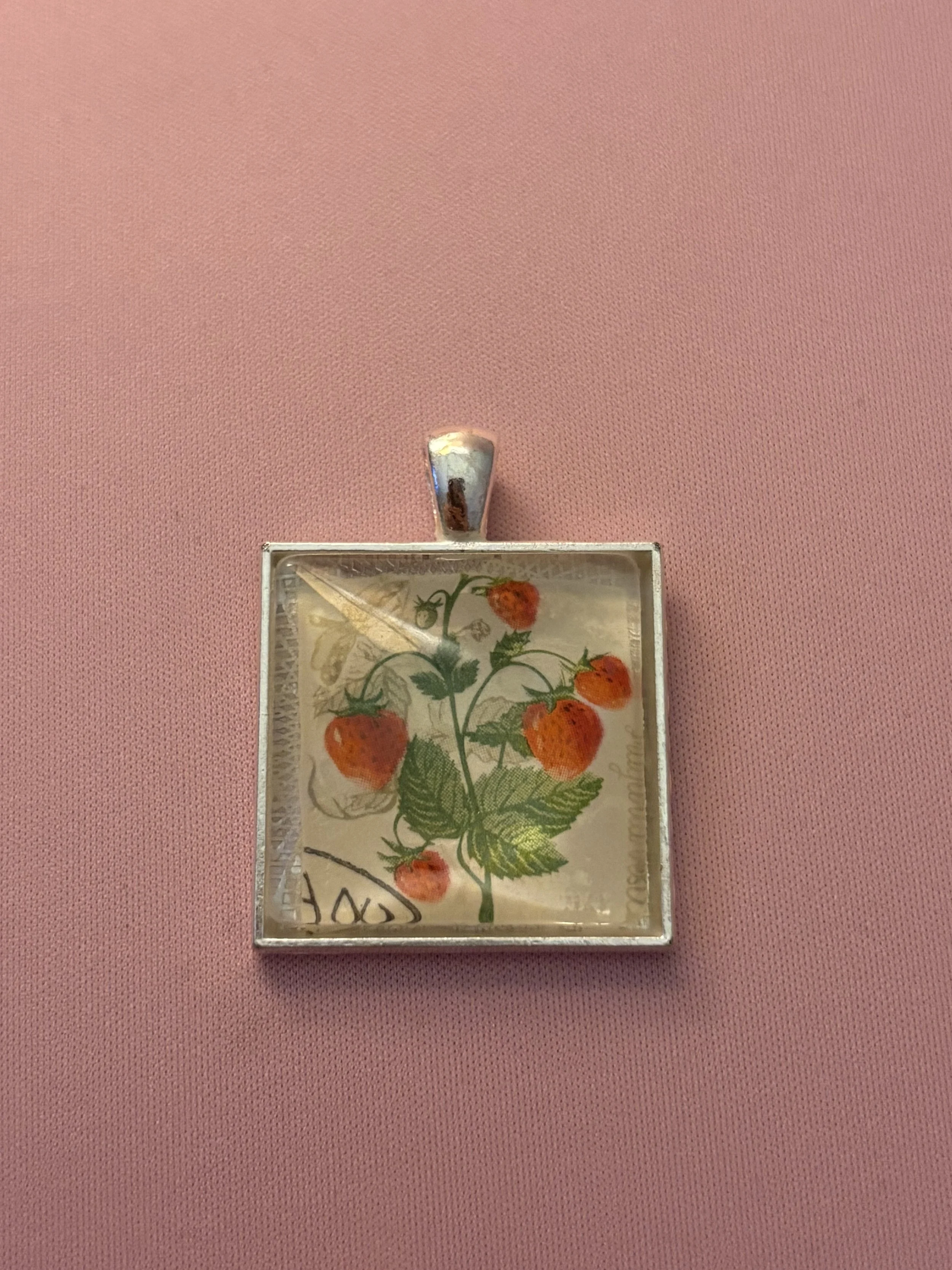 Strawberry Vintage Stamp Pendant