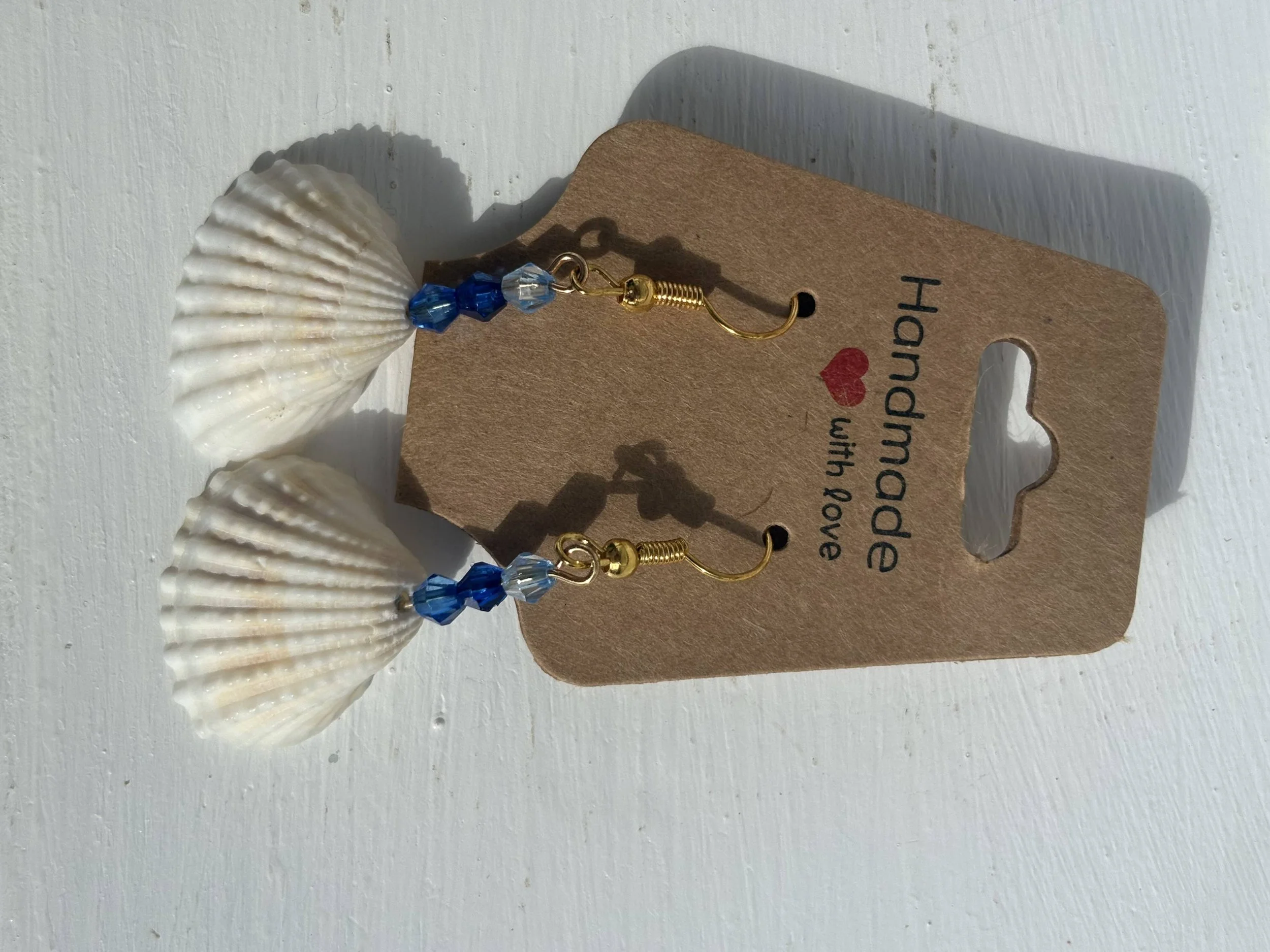 Blue Beaded Seashell Earrings