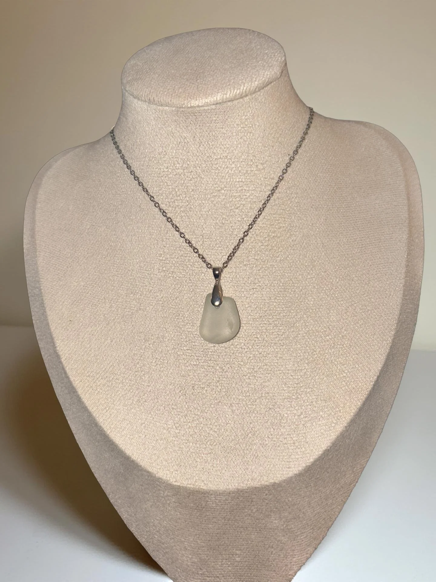 Frosted White Sea Glass Pendant Necklace (small/medium seaglass)