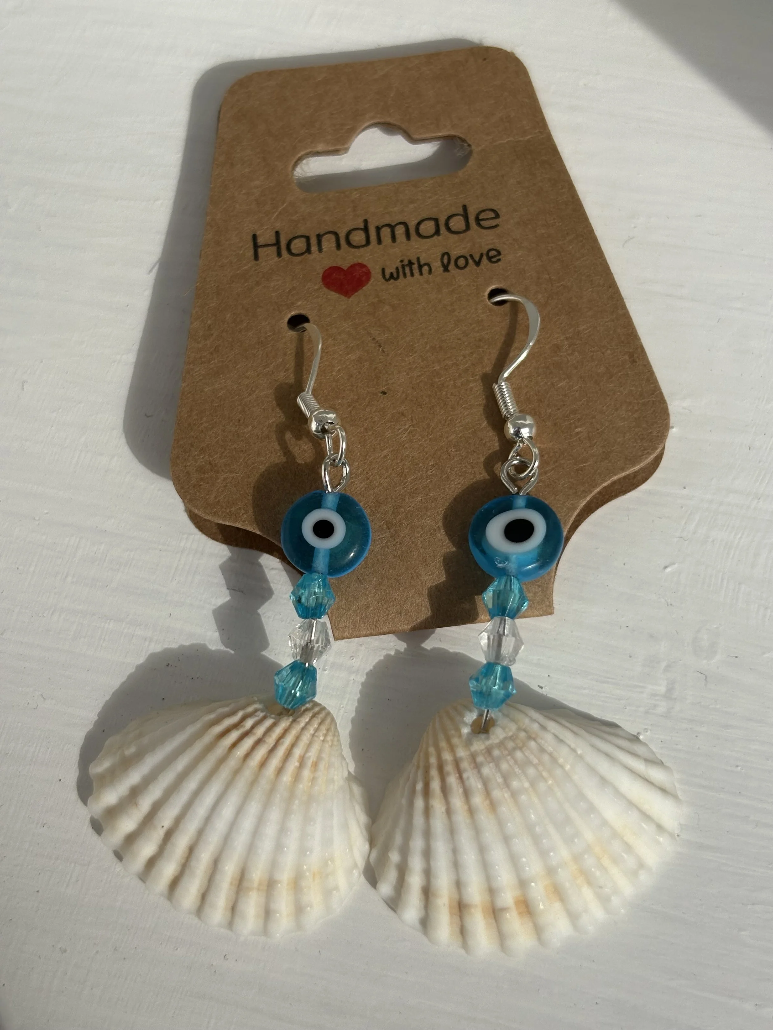 Light Blue Evil Eye Beaded Shell Earrings