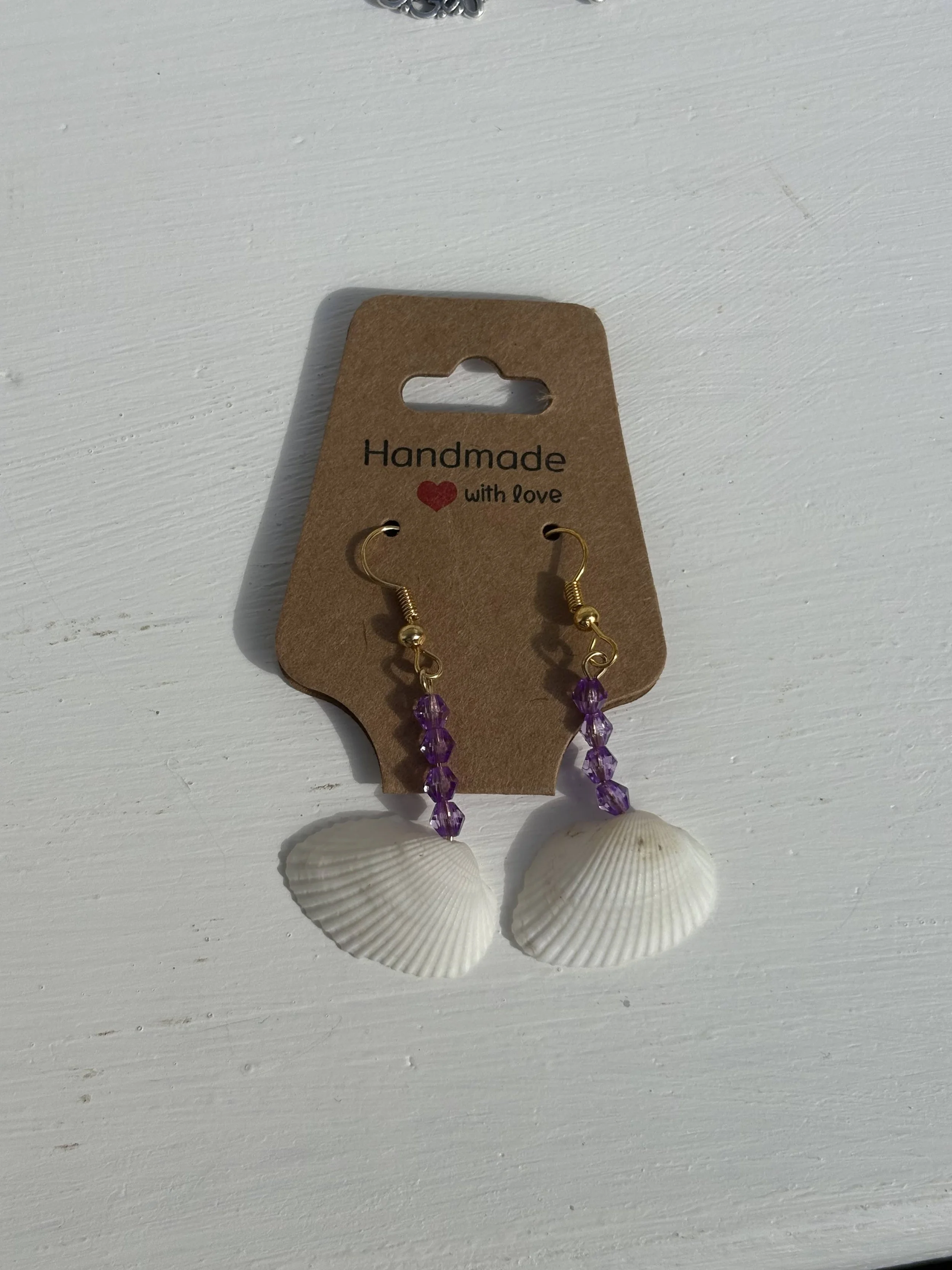 Purple beaded Seashell Earrings