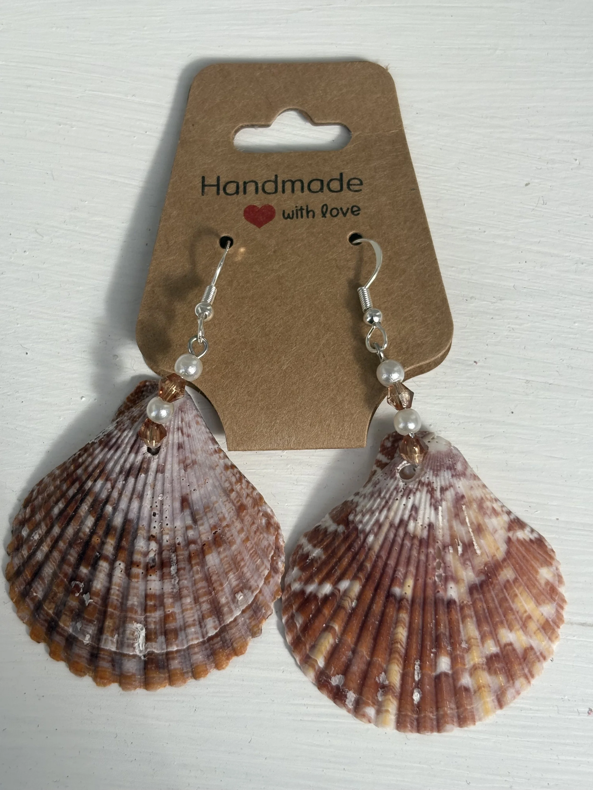 Large Brown Beaded Shell Earrings