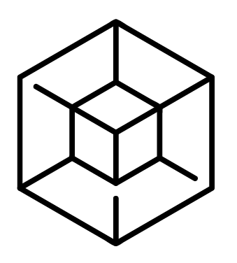 Simple black outline of a wireframe cube with a smaller cube inside it meant to showcase your goals.