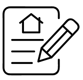 A document with a house icon and a pencil, indicating writing or editing a property document.