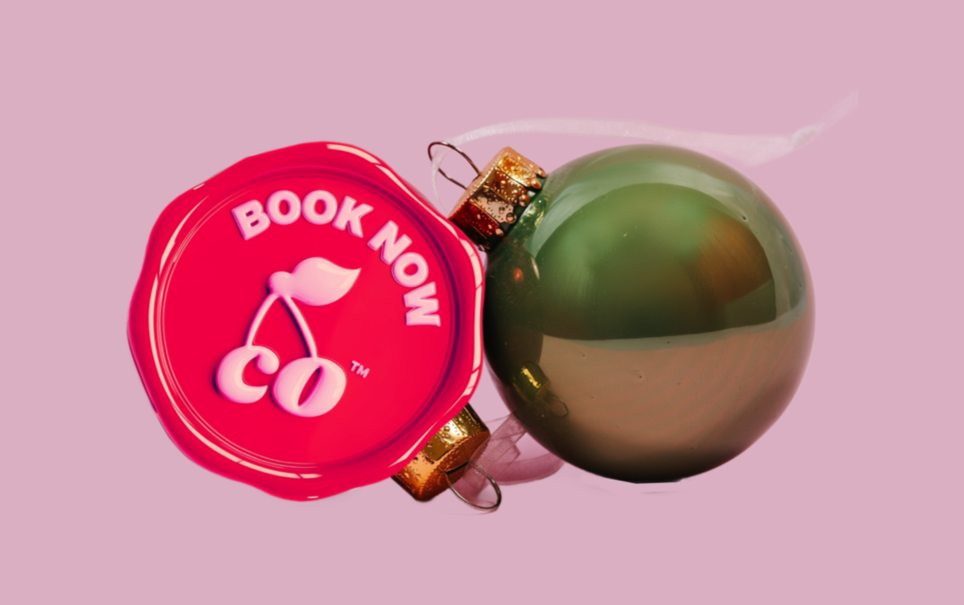 Christmas Tree branch with two disco ball ornaments. Image for Doubles Therapy or Dyadic Therapy at CouplesTherapy.co in December.