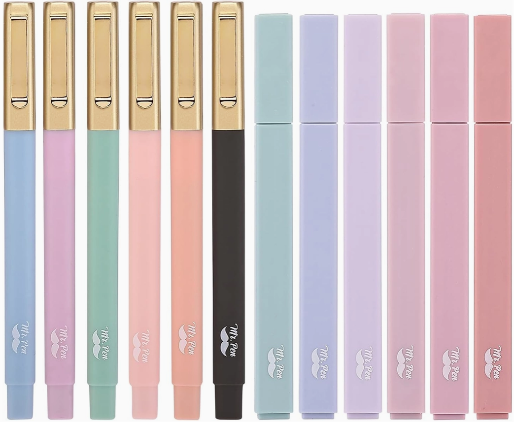 Mr. Pen 12-Pack Aesthetic No Bleed Highlighters & Pens