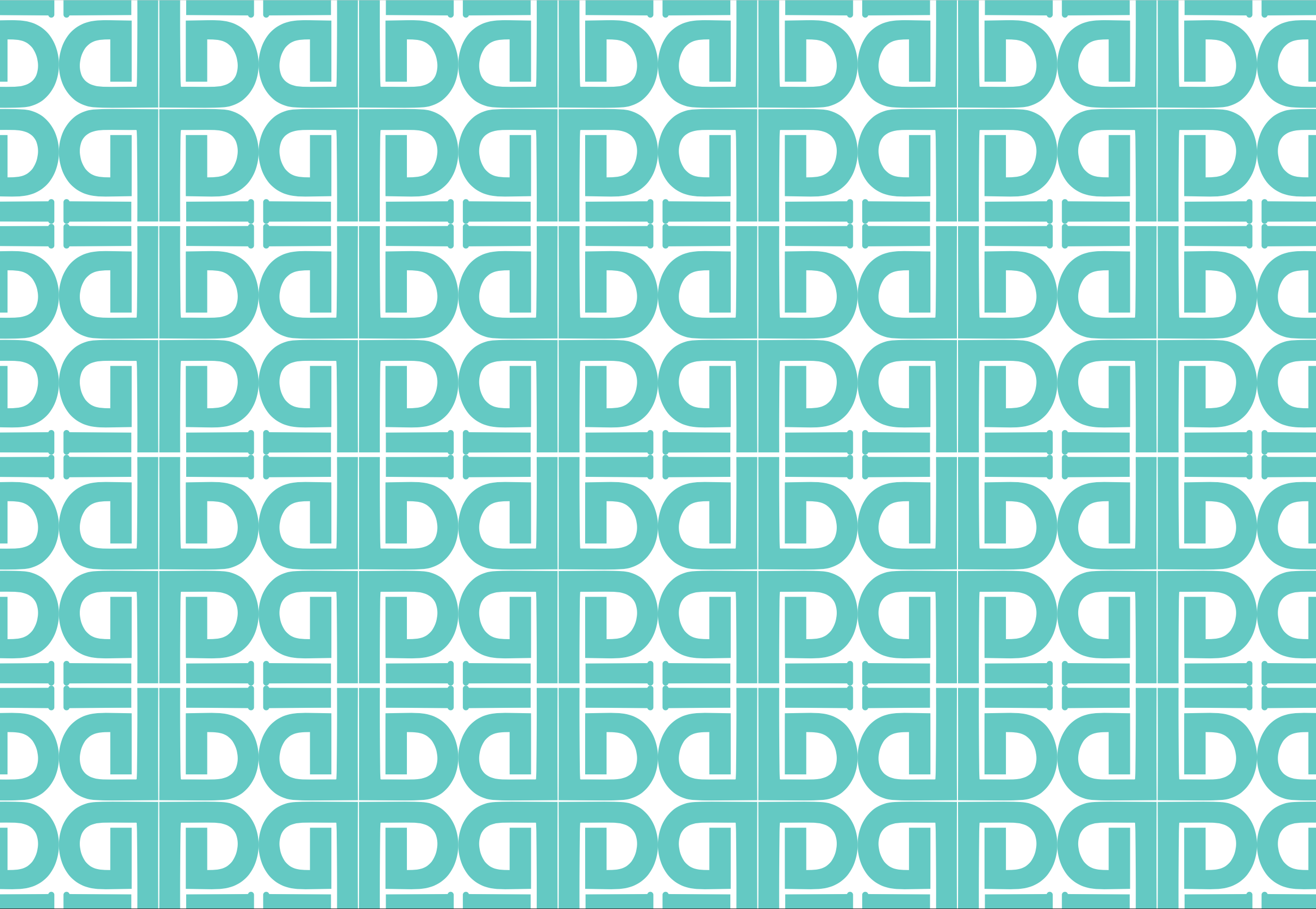 Repeated teal and white geometric pattern with stylized letters G and D in a grid formation.