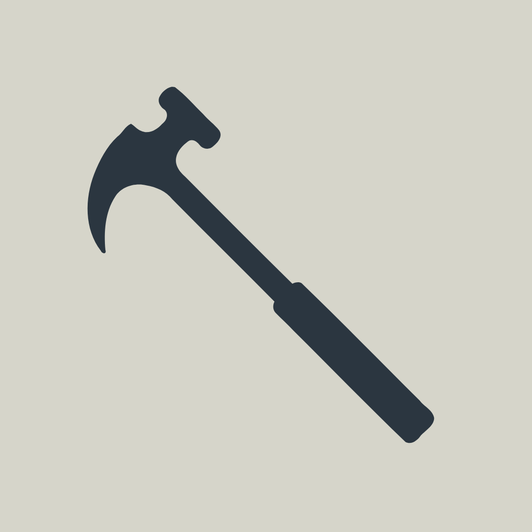 Silhouette of a hammer on a light background.