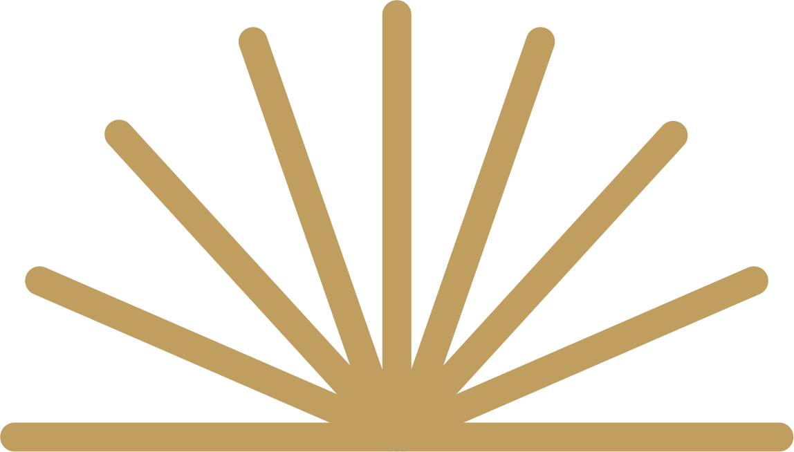 A stylized golden sunburst or radiating lines symbol