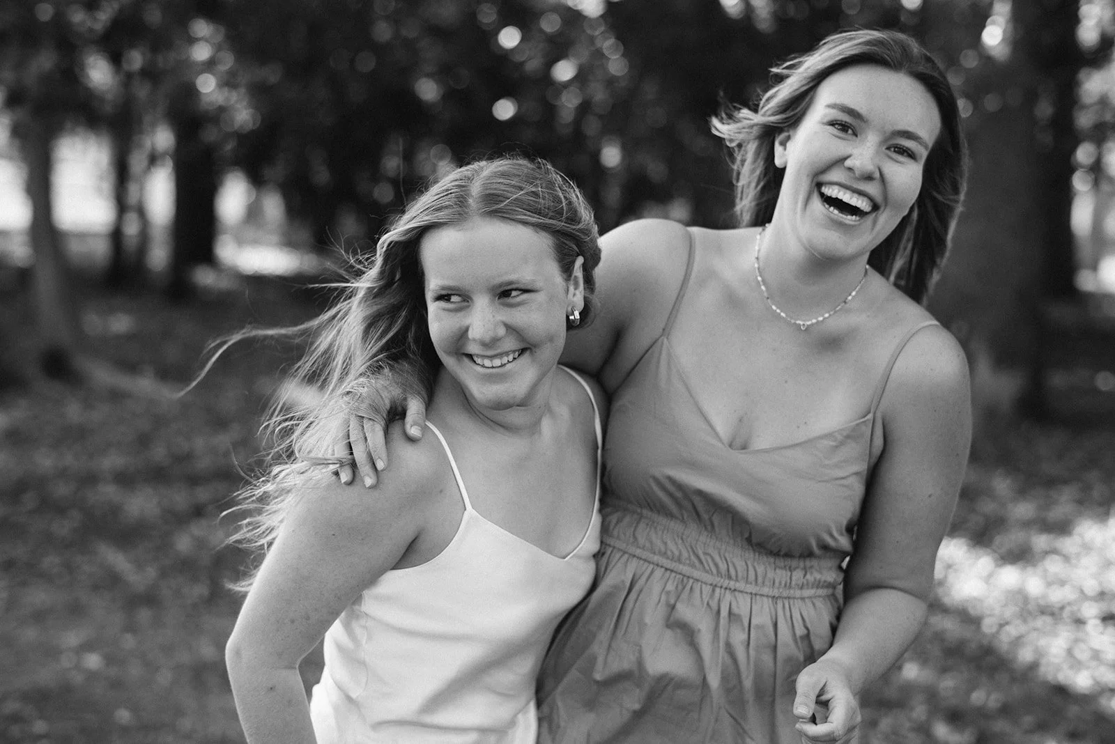 Mother and daughter black and white portrait.