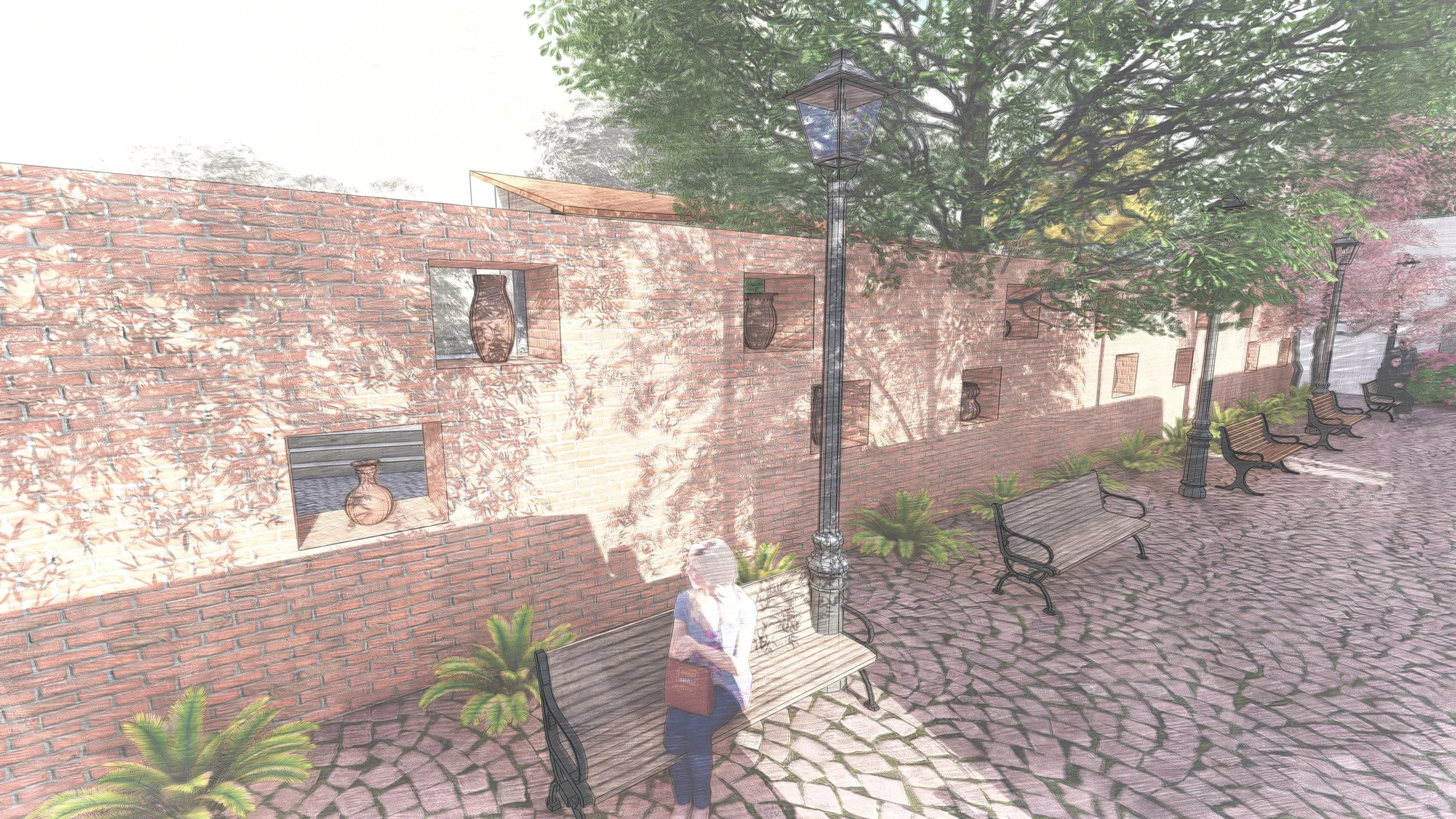 Pottery walk - exterior wall, on Pottery Street