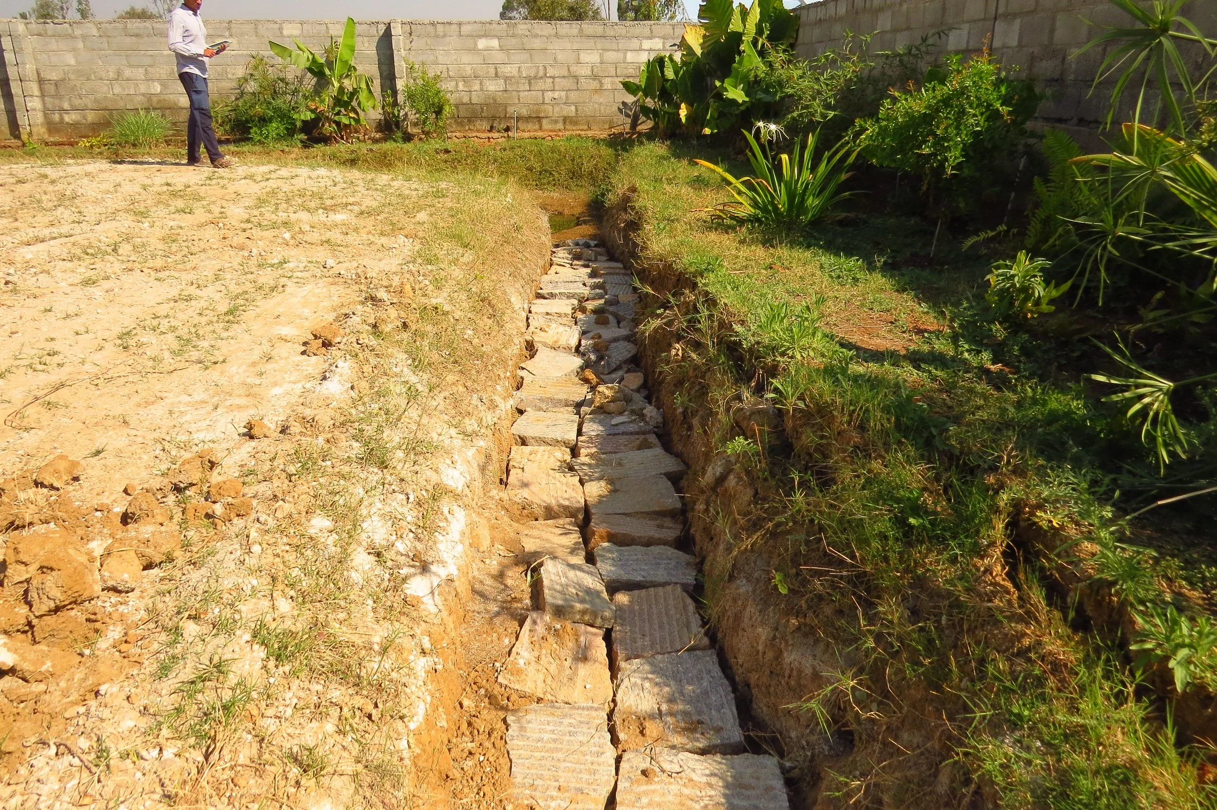 Eastern trench lined with rock