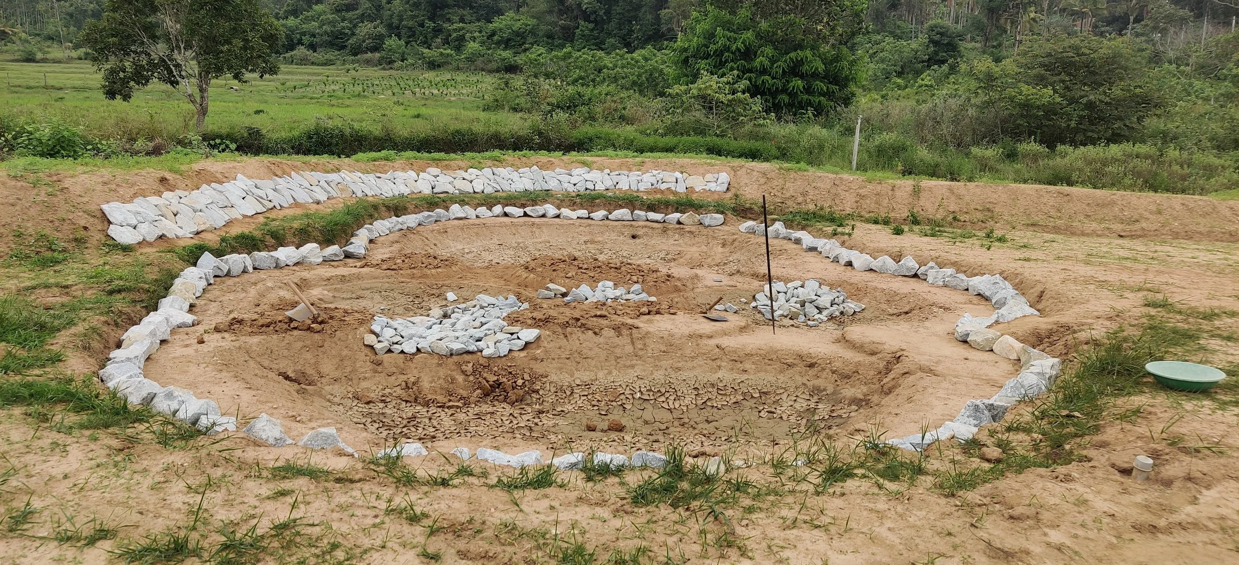 Pond 3 edges retained with rock [photo by Jananee Mohan]